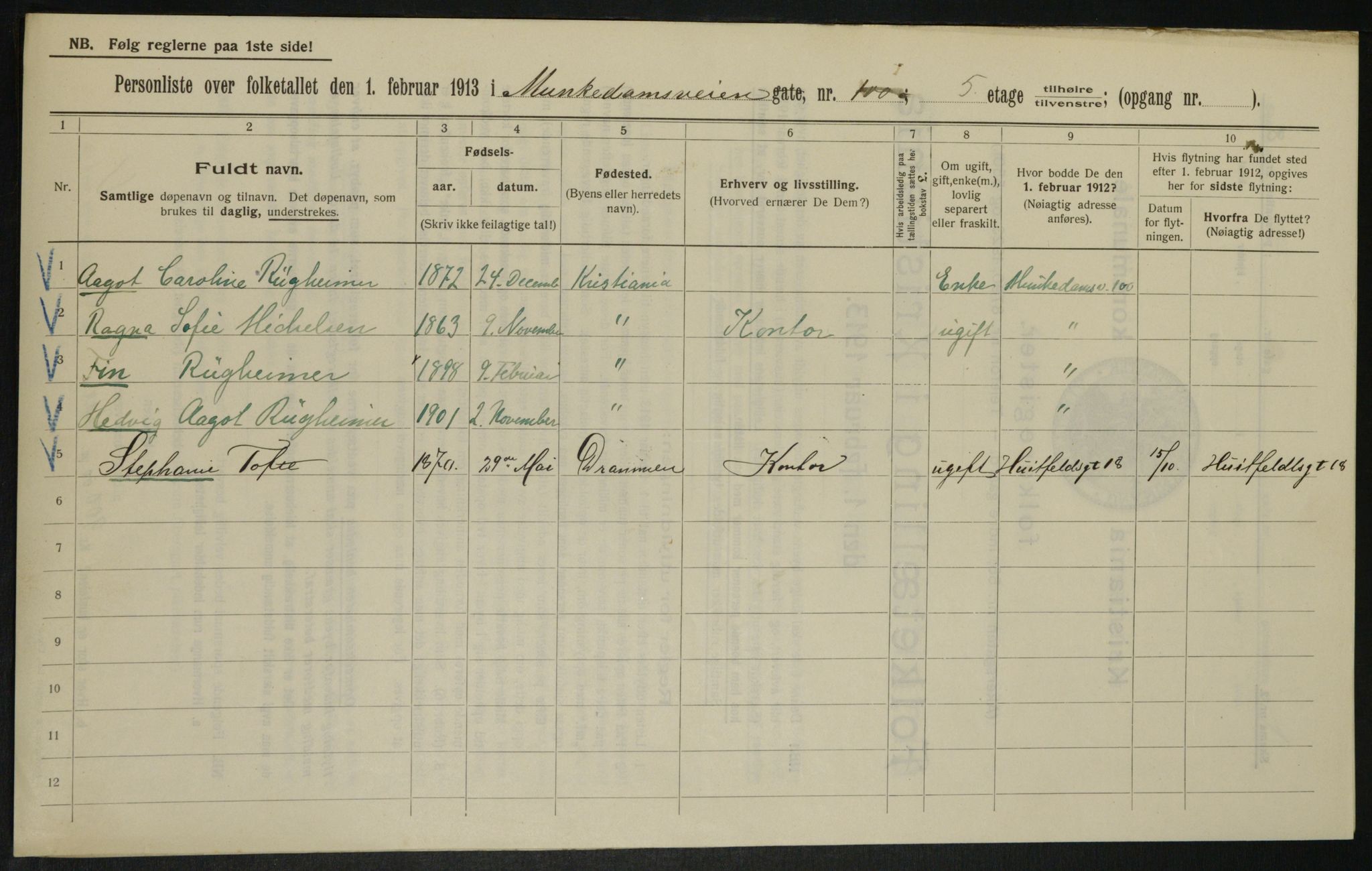 OBA, Municipal Census 1913 for Kristiania, 1913, p. 67874