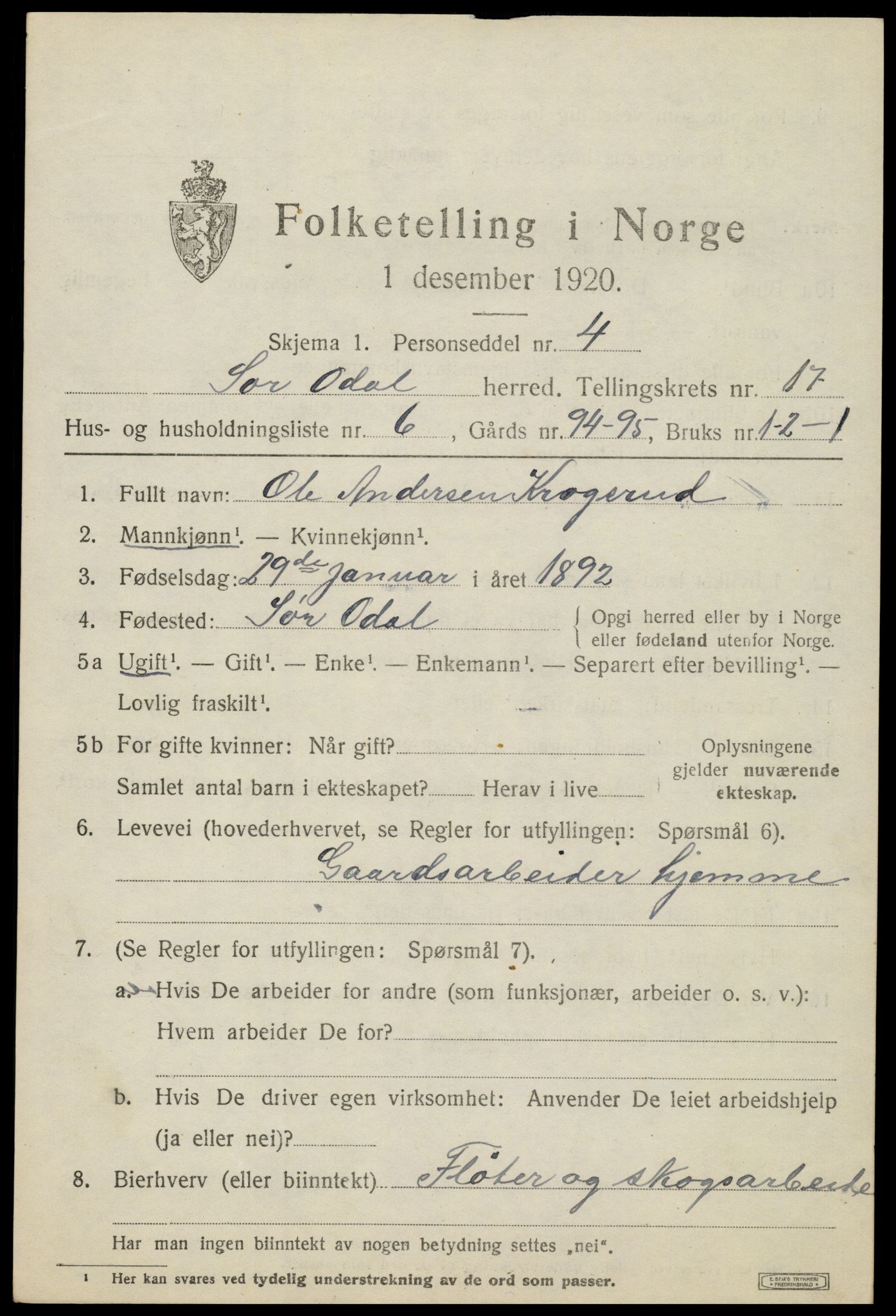 SAH, 1920 census for Sør-Odal, 1920, p. 17067