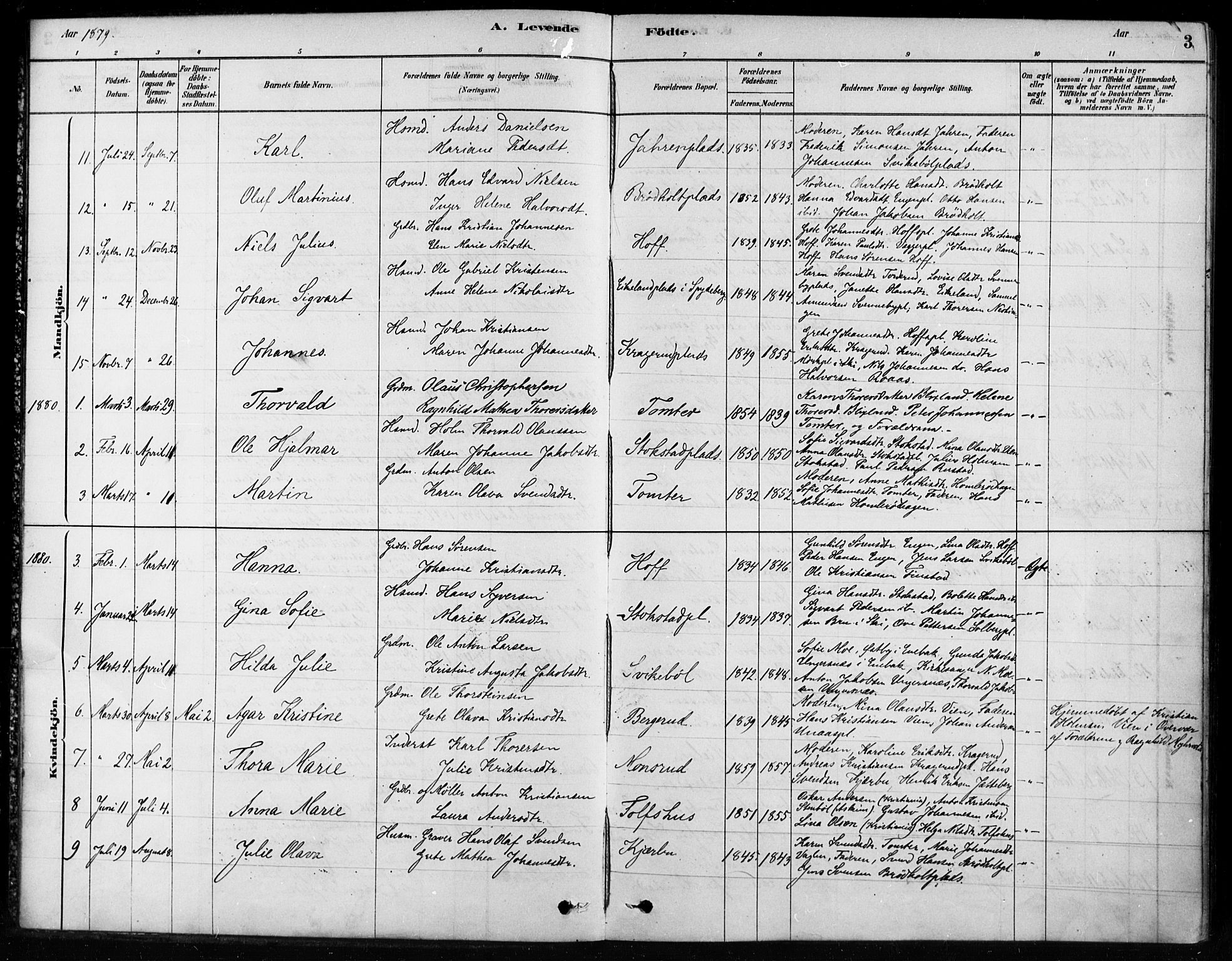 Hobøl prestekontor Kirkebøker, AV/SAO-A-2002/F/Fb/L0001: Parish register (official) no. II 1, 1878-1904, p. 3