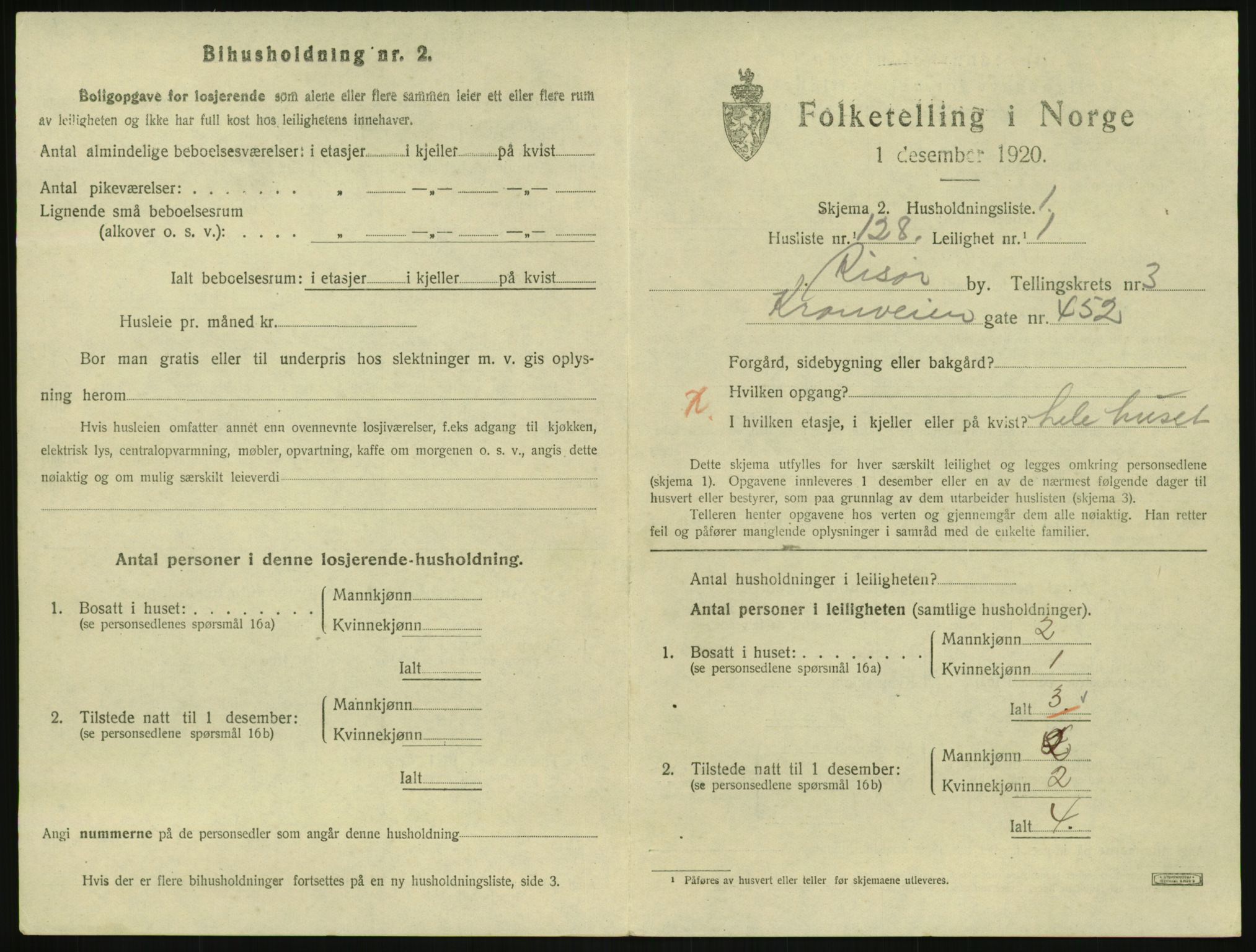 SAK, 1920 census for Risør, 1920, p. 2889