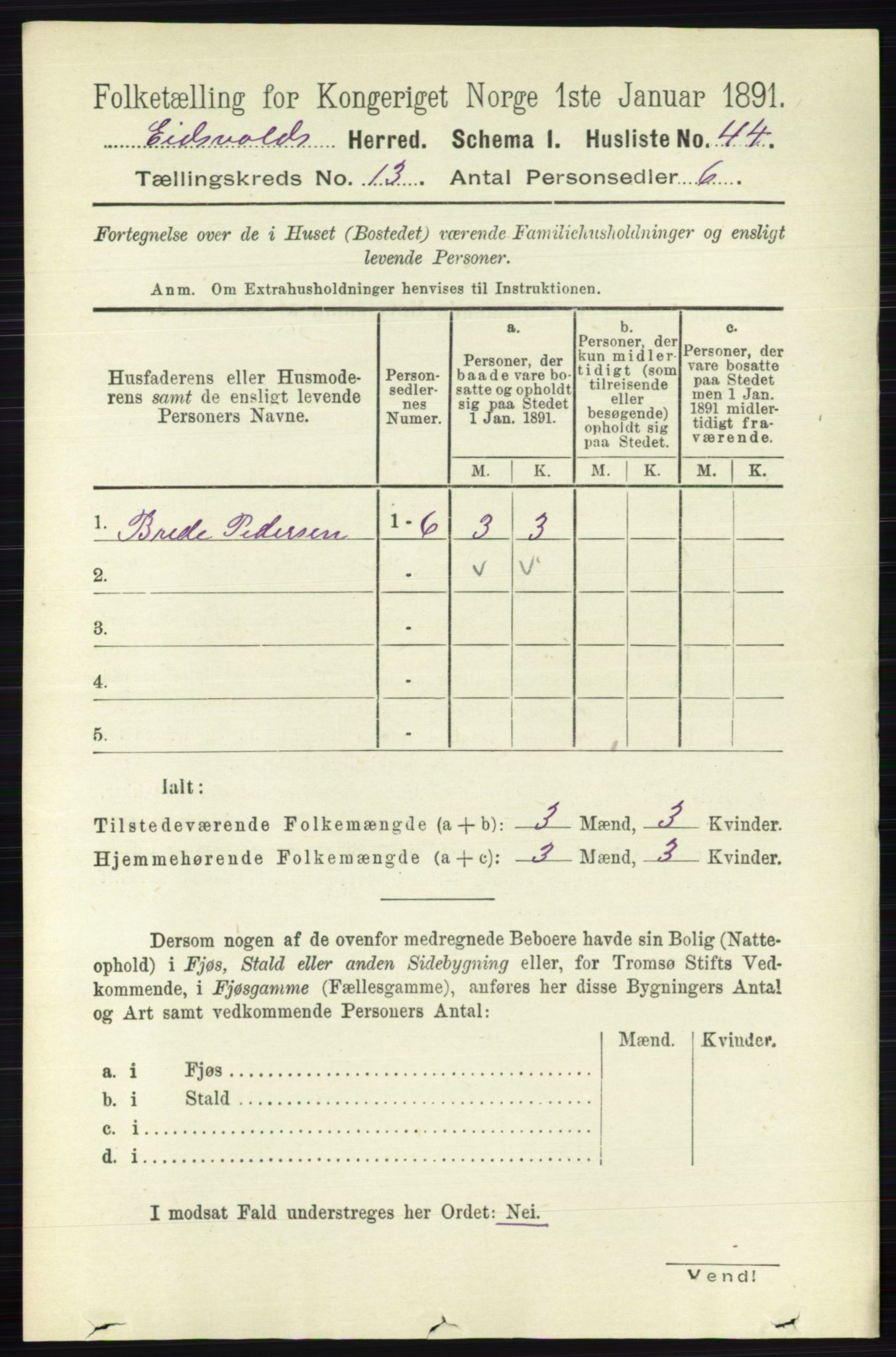 RA, 1891 census for 0237 Eidsvoll, 1891, p. 8987