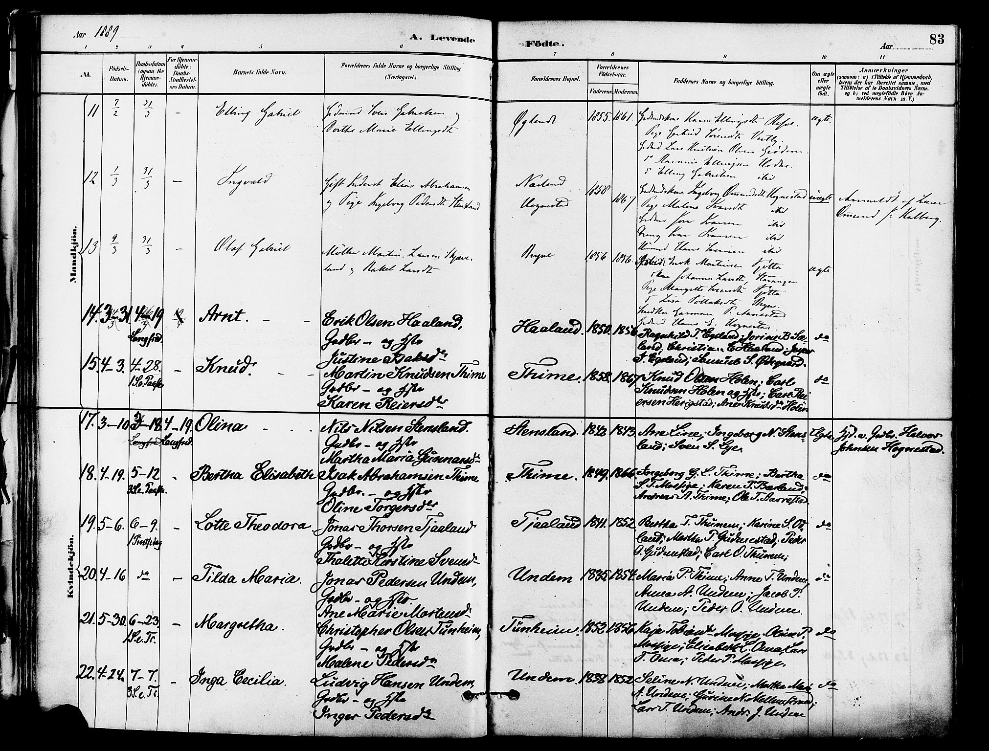 Lye sokneprestkontor, AV/SAST-A-101794/001/30BA/L0009: Parish register (official) no. A 8, 1881-1892, p. 83