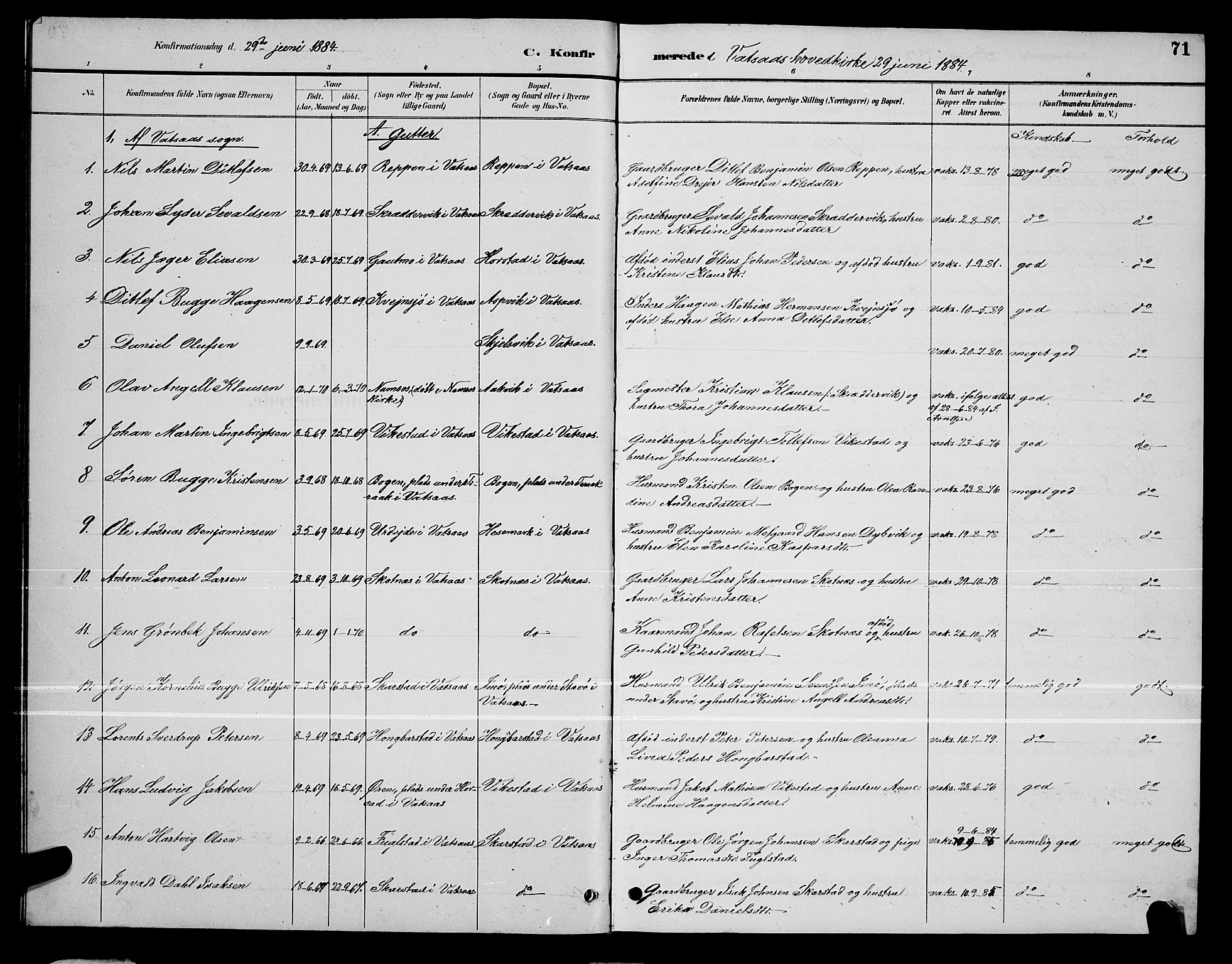 Ministerialprotokoller, klokkerbøker og fødselsregistre - Nordland, SAT/A-1459/810/L0160: Parish register (copy) no. 810C03, 1884-1896, p. 71