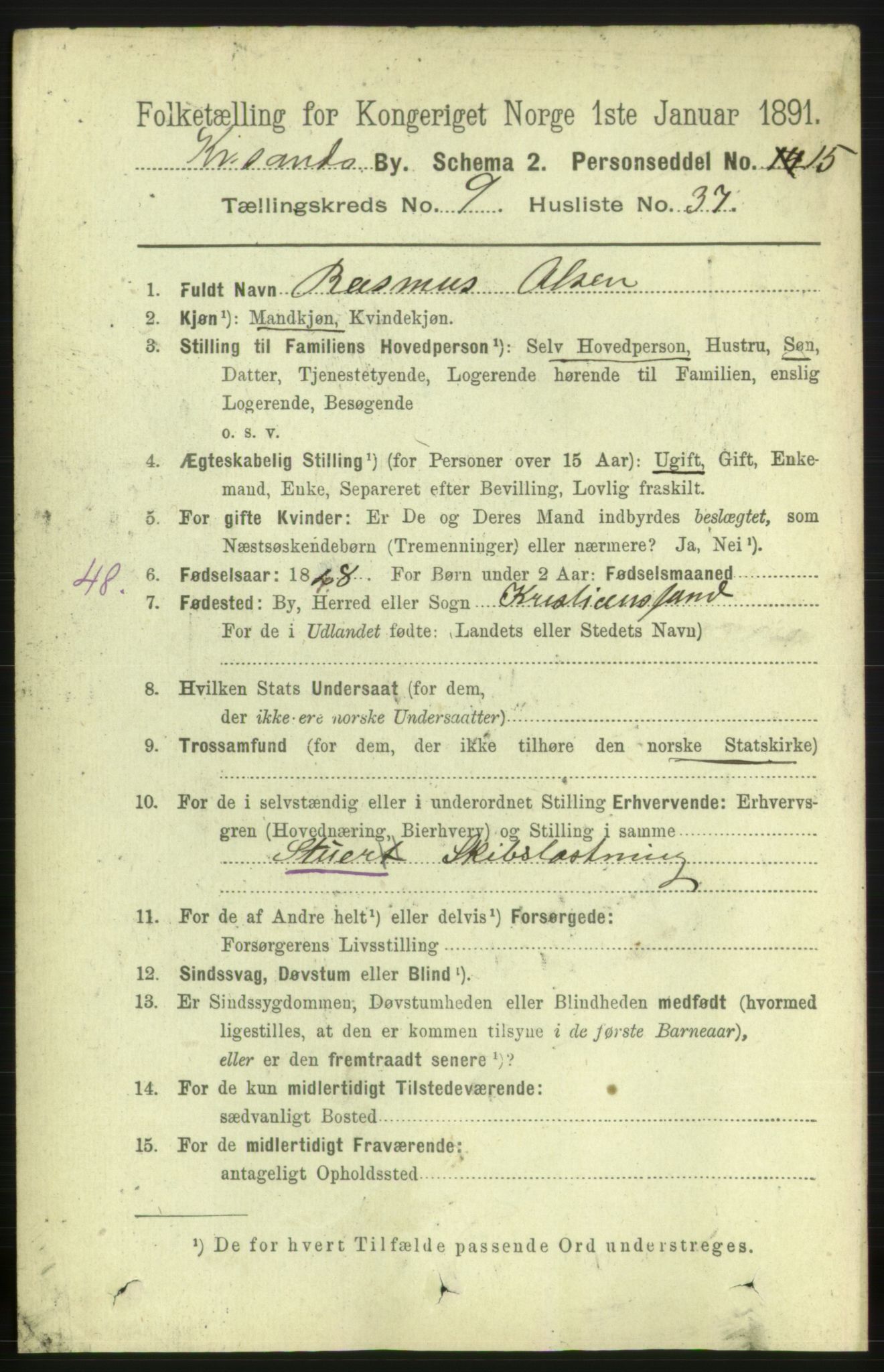 RA, 1891 census for 1001 Kristiansand, 1891, p. 5294