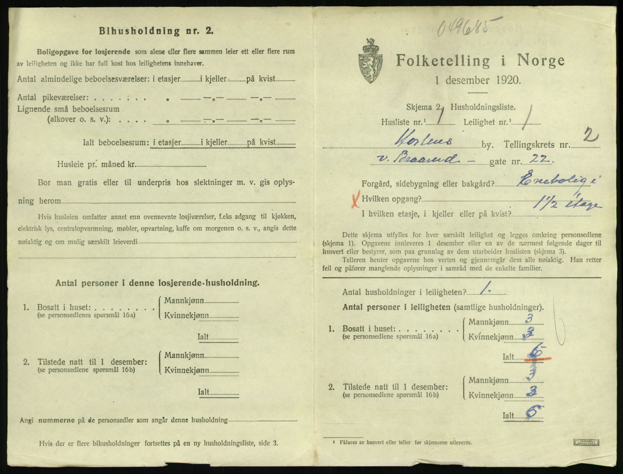 SAKO, 1920 census for Horten, 1920, p. 3303