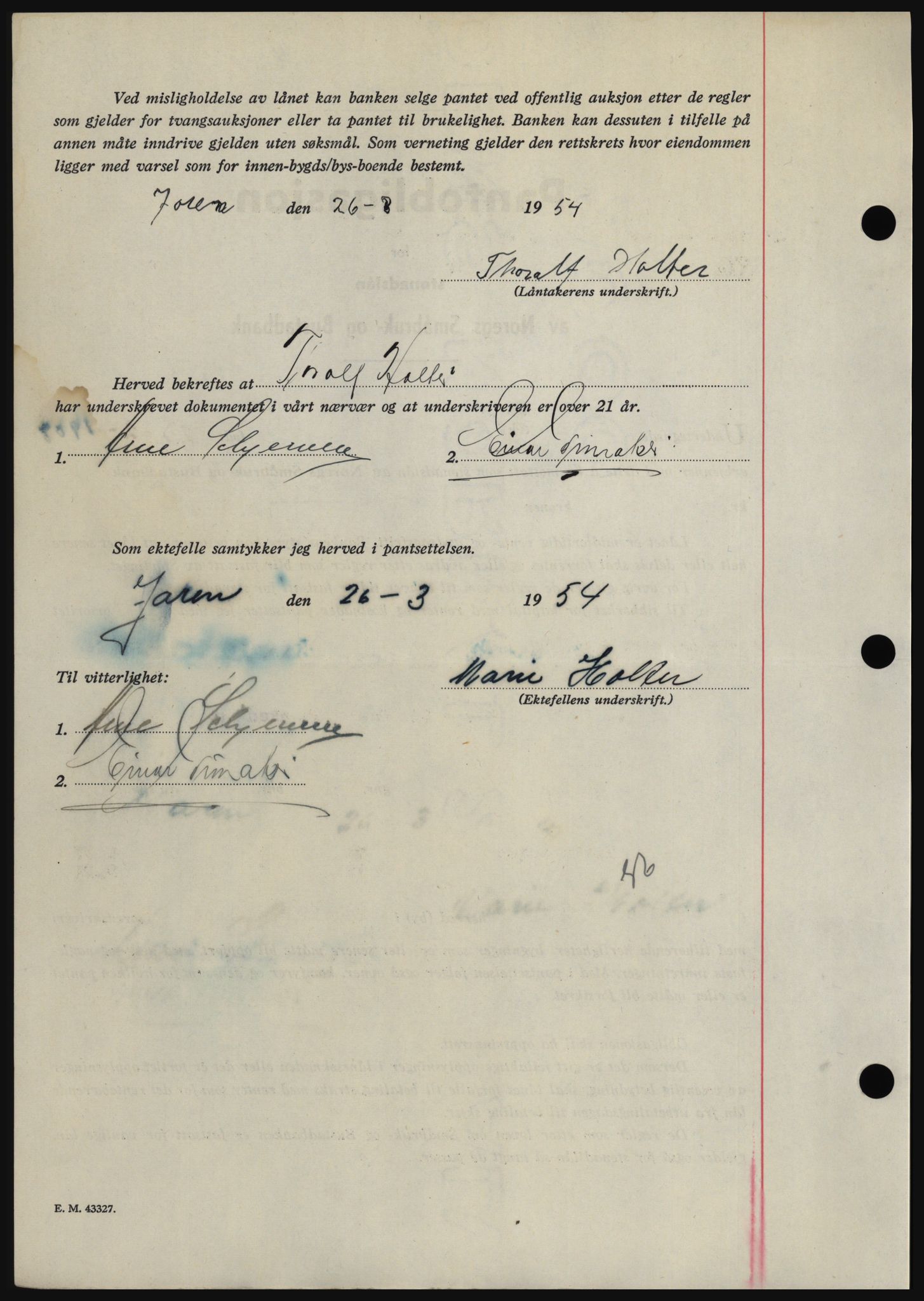 Hadeland og Land tingrett, SAH/TING-010/H/Hb/Hbc/L0030: Mortgage book no. B30, 1954-1954, Diary no: : 1895/1954