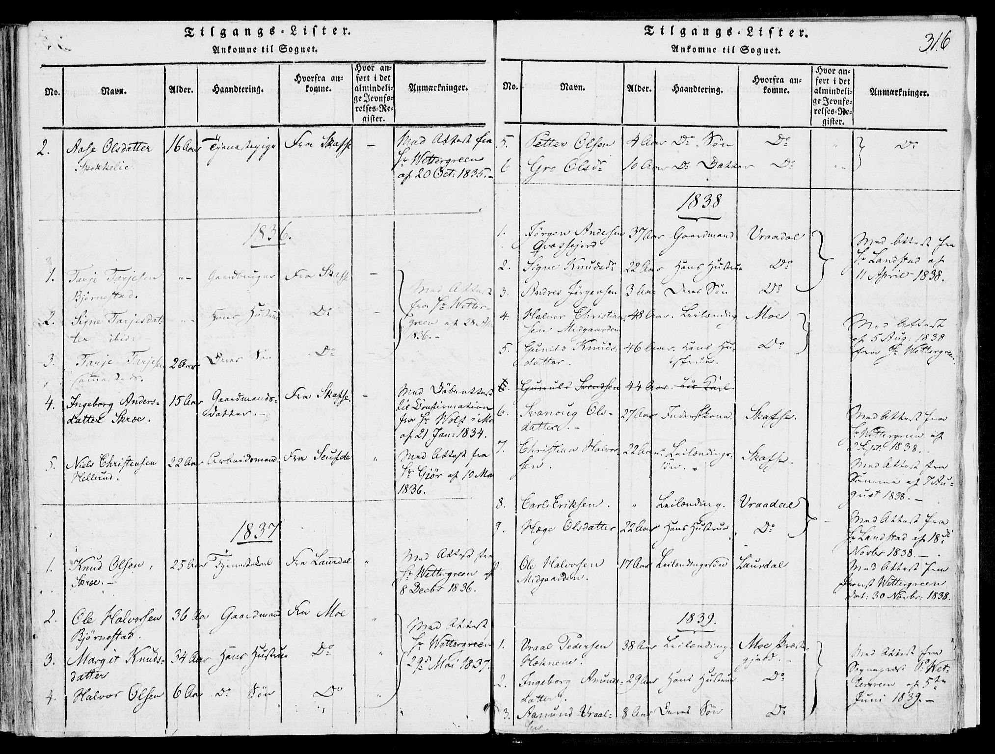 Fyresdal kirkebøker, AV/SAKO-A-263/F/Fb/L0001: Parish register (official) no. II 1, 1815-1854, p. 316