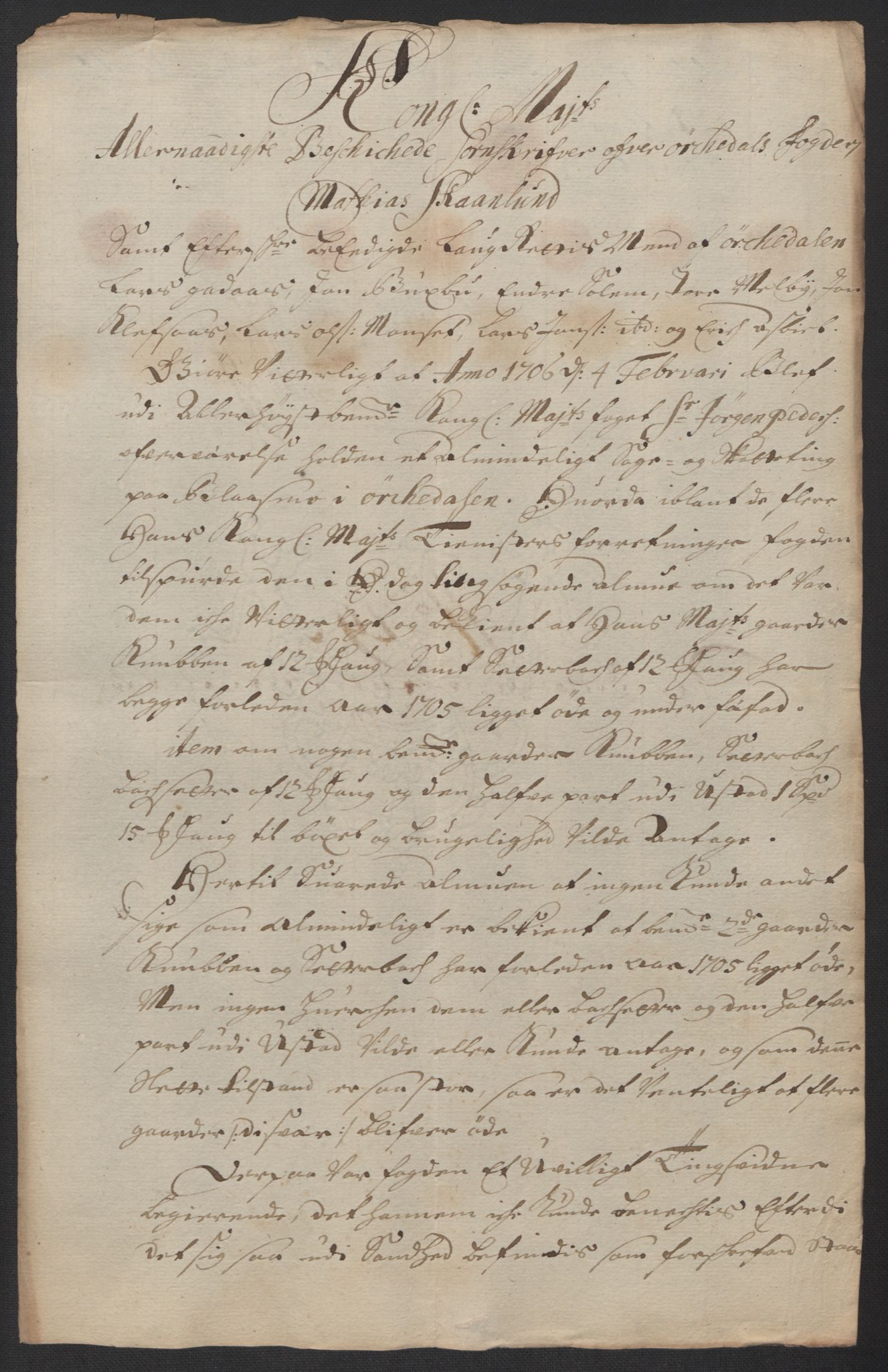 Rentekammeret inntil 1814, Reviderte regnskaper, Fogderegnskap, RA/EA-4092/R60/L3955: Fogderegnskap Orkdal og Gauldal, 1705, p. 241