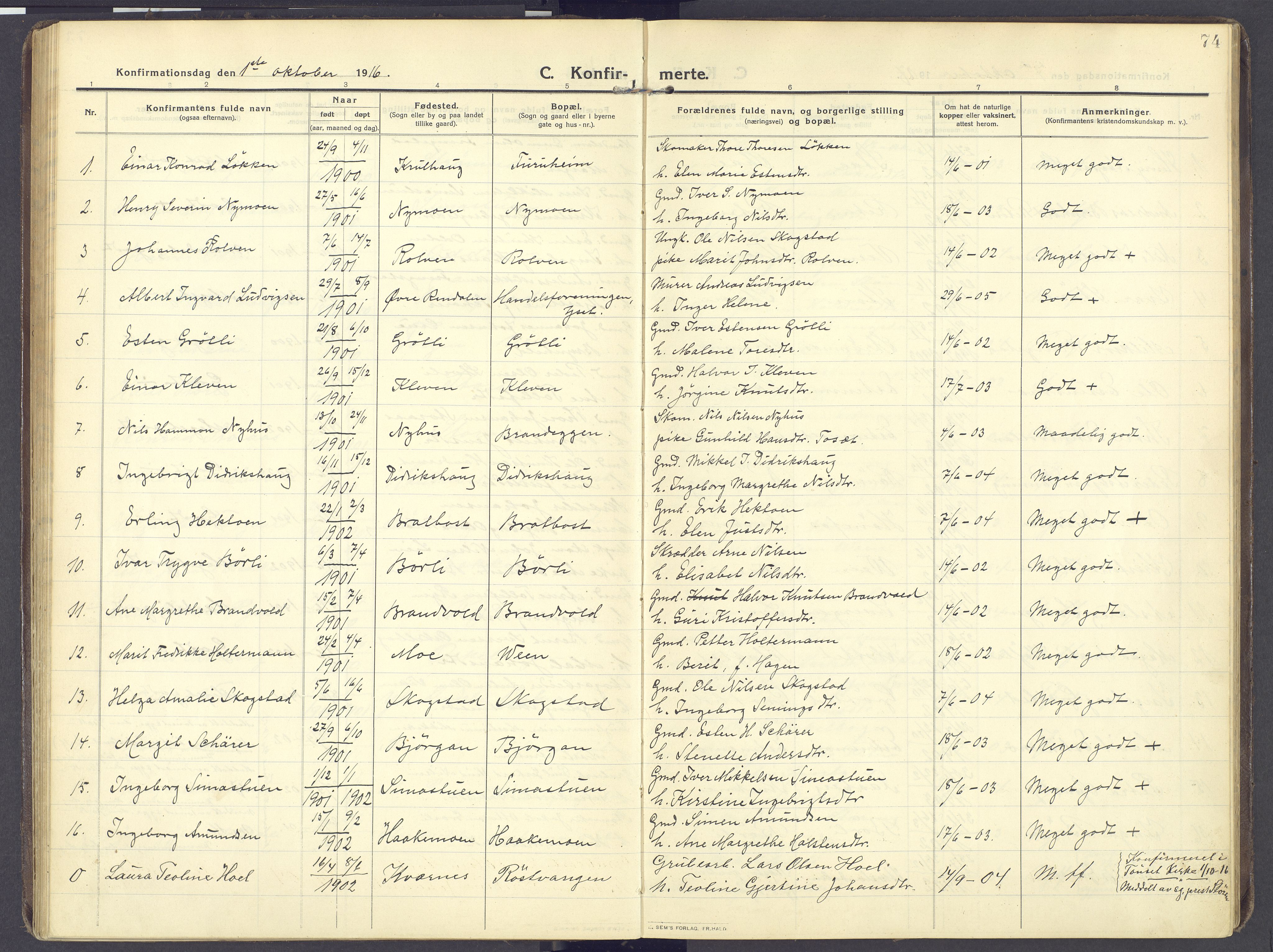 Kvikne prestekontor, SAH/PREST-064/H/Ha/Haa/L0009: Parish register (official) no. 9, 1911-1942, p. 74