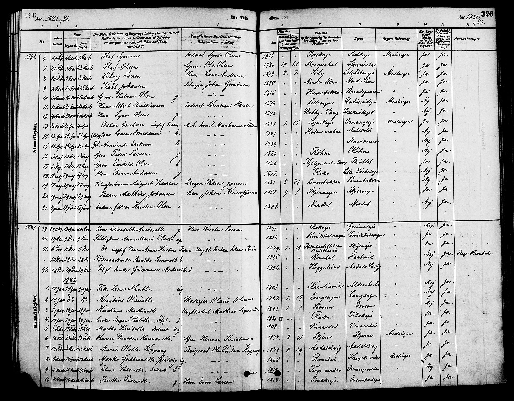 Løten prestekontor, SAH/PREST-022/K/Ka/L0009: Parish register (official) no. 9, 1878-1891, p. 326