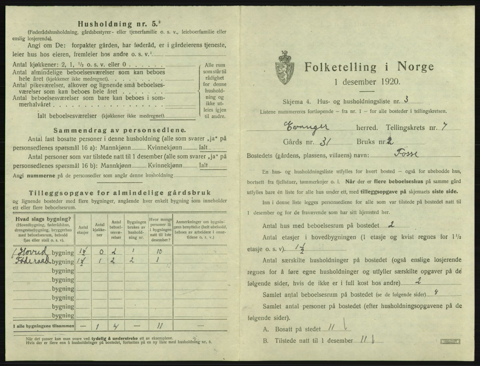 SAB, 1920 census for Evanger, 1920, p. 345
