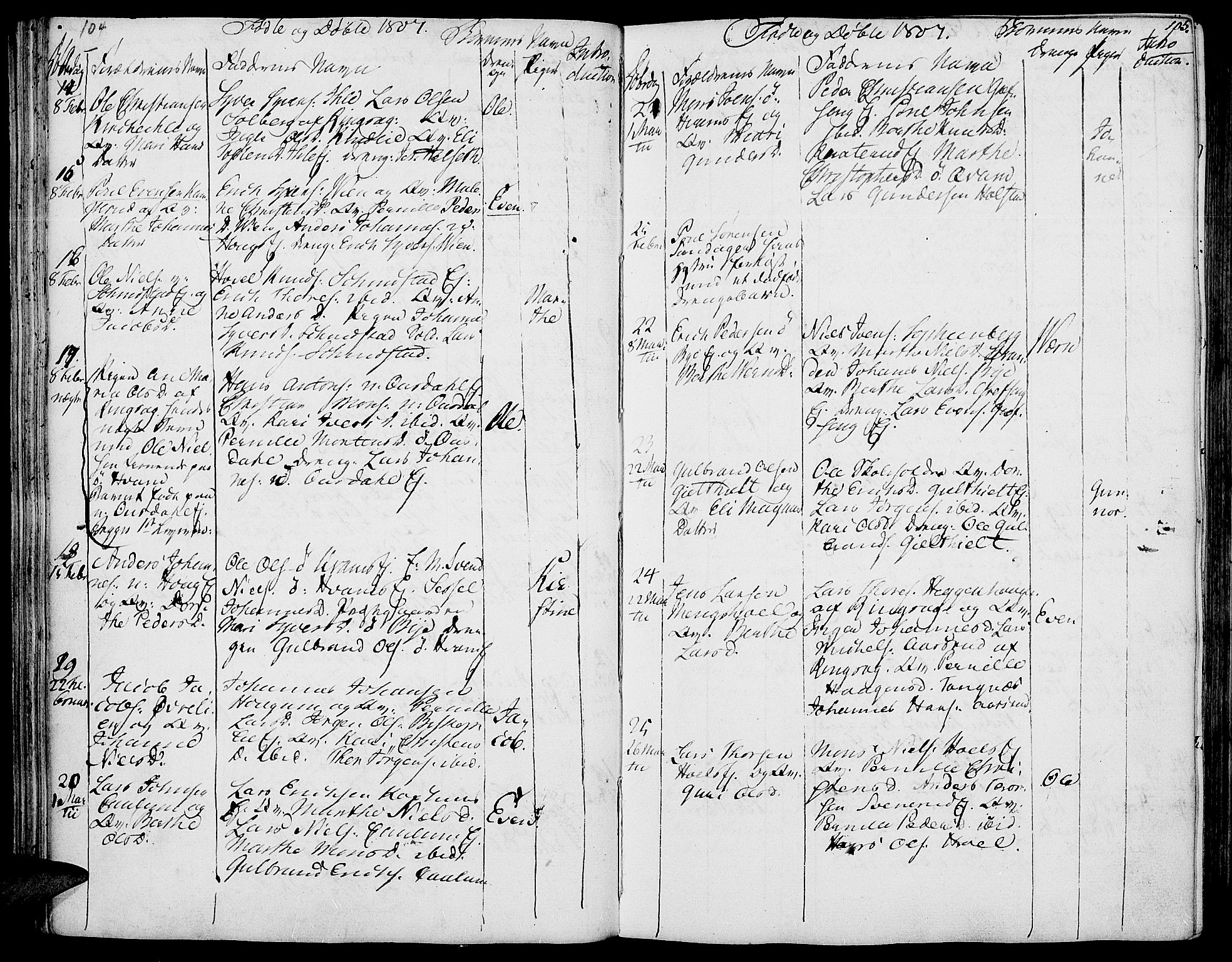 Nes prestekontor, Hedmark, AV/SAH-PREST-020/K/Ka/L0001: Parish register (official) no. 1, 1802-1814, p. 104-105