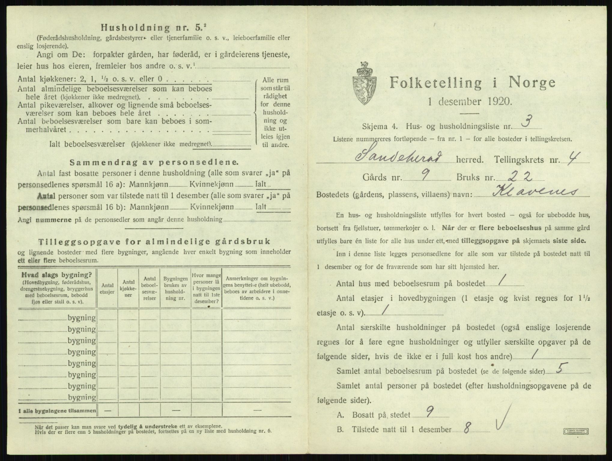 SAKO, 1920 census for Sandeherred, 1920, p. 638