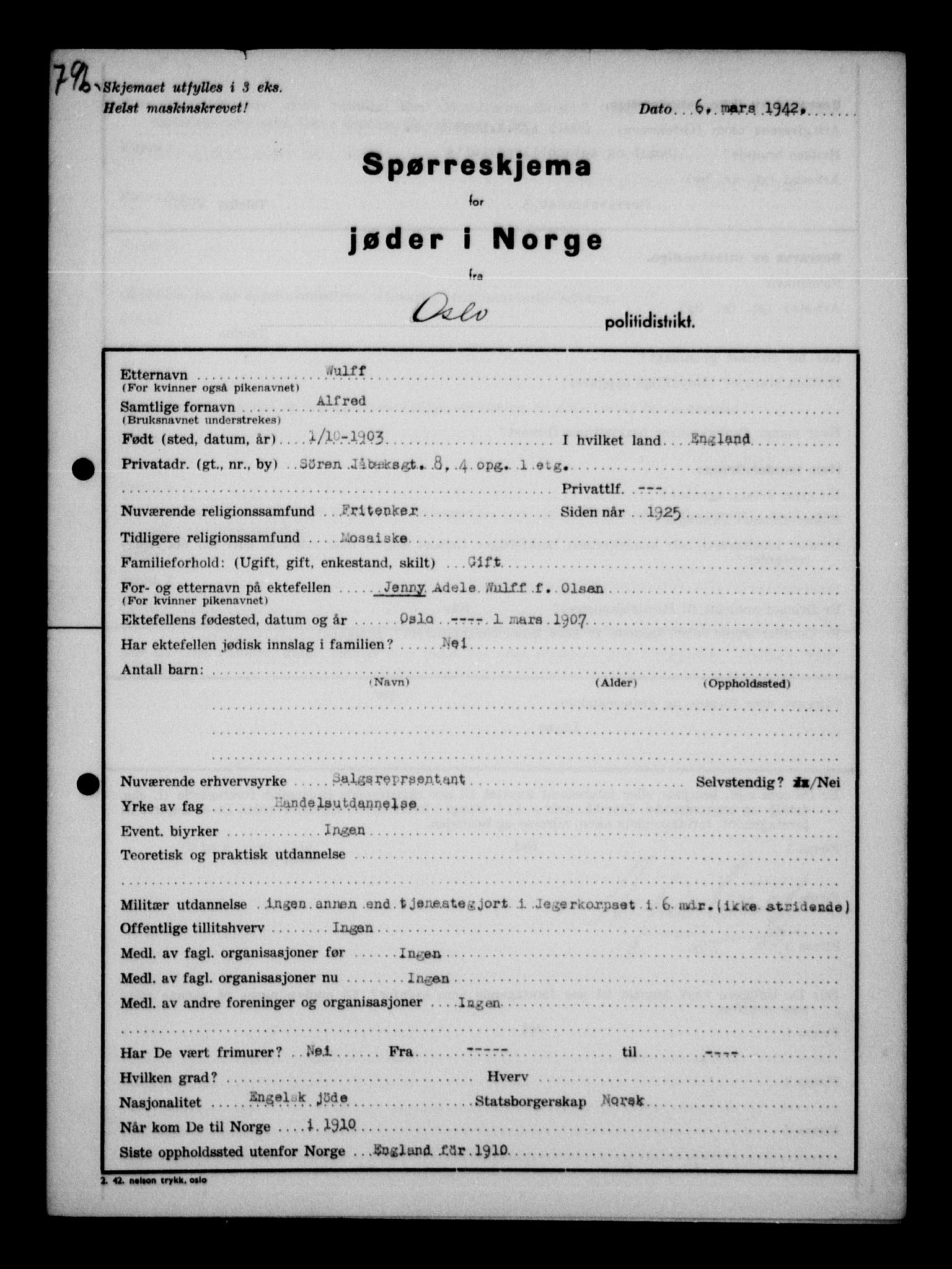 Statspolitiet - Hovedkontoret / Osloavdelingen, AV/RA-S-1329/G/Ga/L0011: Spørreskjema for jøder i Norge. 1: Oslo 610-806 (Plavnik-Zwillinger). 2: Aker 1-113 (Adler-Lewin). , 1942, p. 554