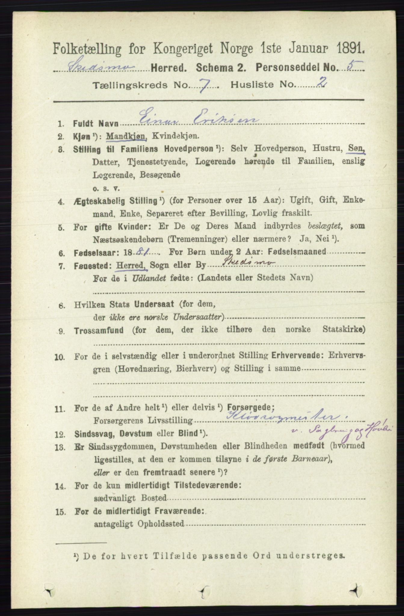 RA, 1891 census for 0231 Skedsmo, 1891, p. 3352