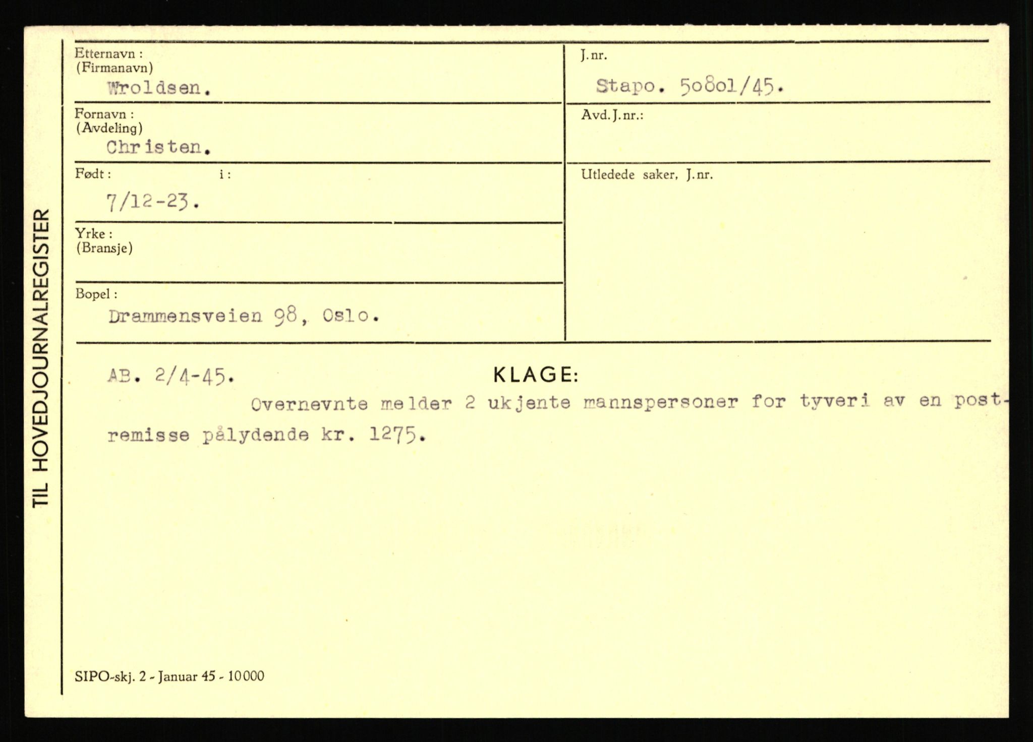 Statspolitiet - Hovedkontoret / Osloavdelingen, AV/RA-S-1329/C/Ca/L0016: Uberg - Øystese, 1943-1945, p. 3158