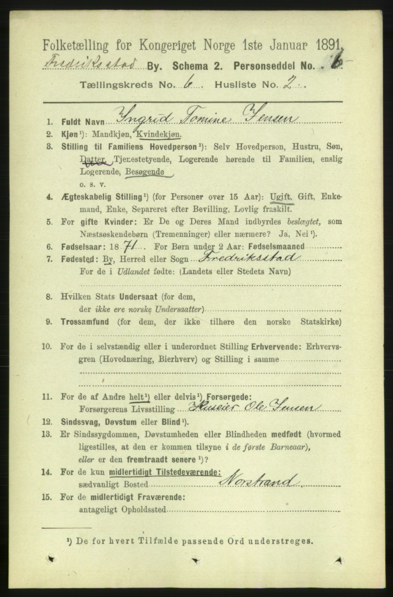 RA, 1891 census for 0103 Fredrikstad, 1891, p. 7671