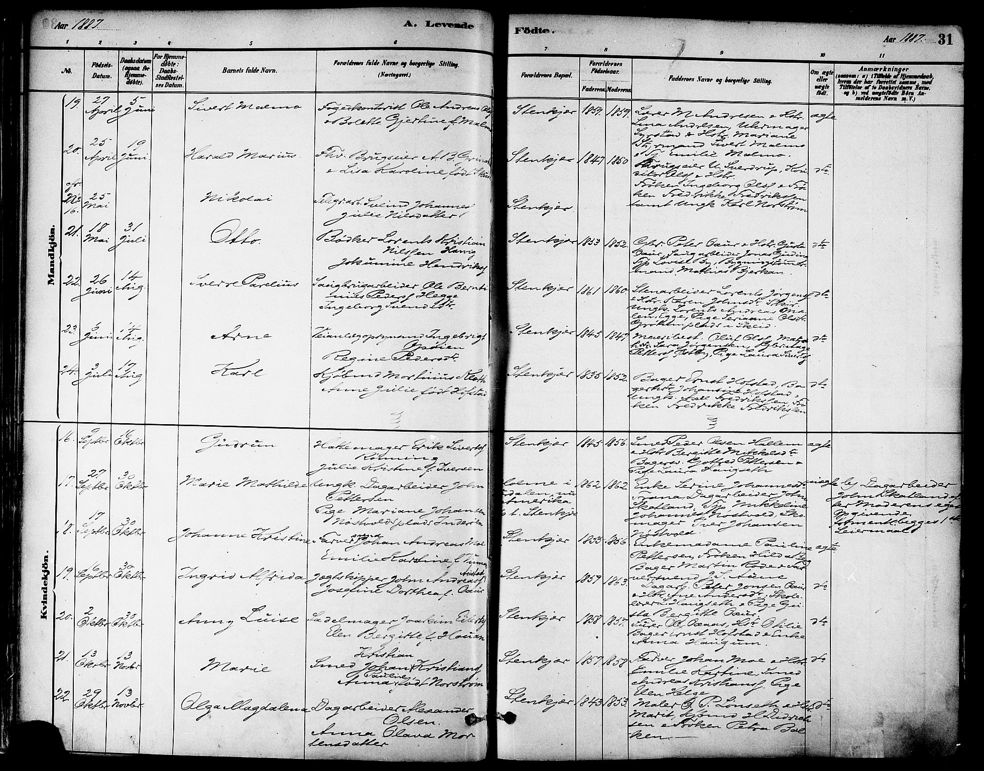 Ministerialprotokoller, klokkerbøker og fødselsregistre - Nord-Trøndelag, AV/SAT-A-1458/739/L0371: Parish register (official) no. 739A03, 1881-1895, p. 31