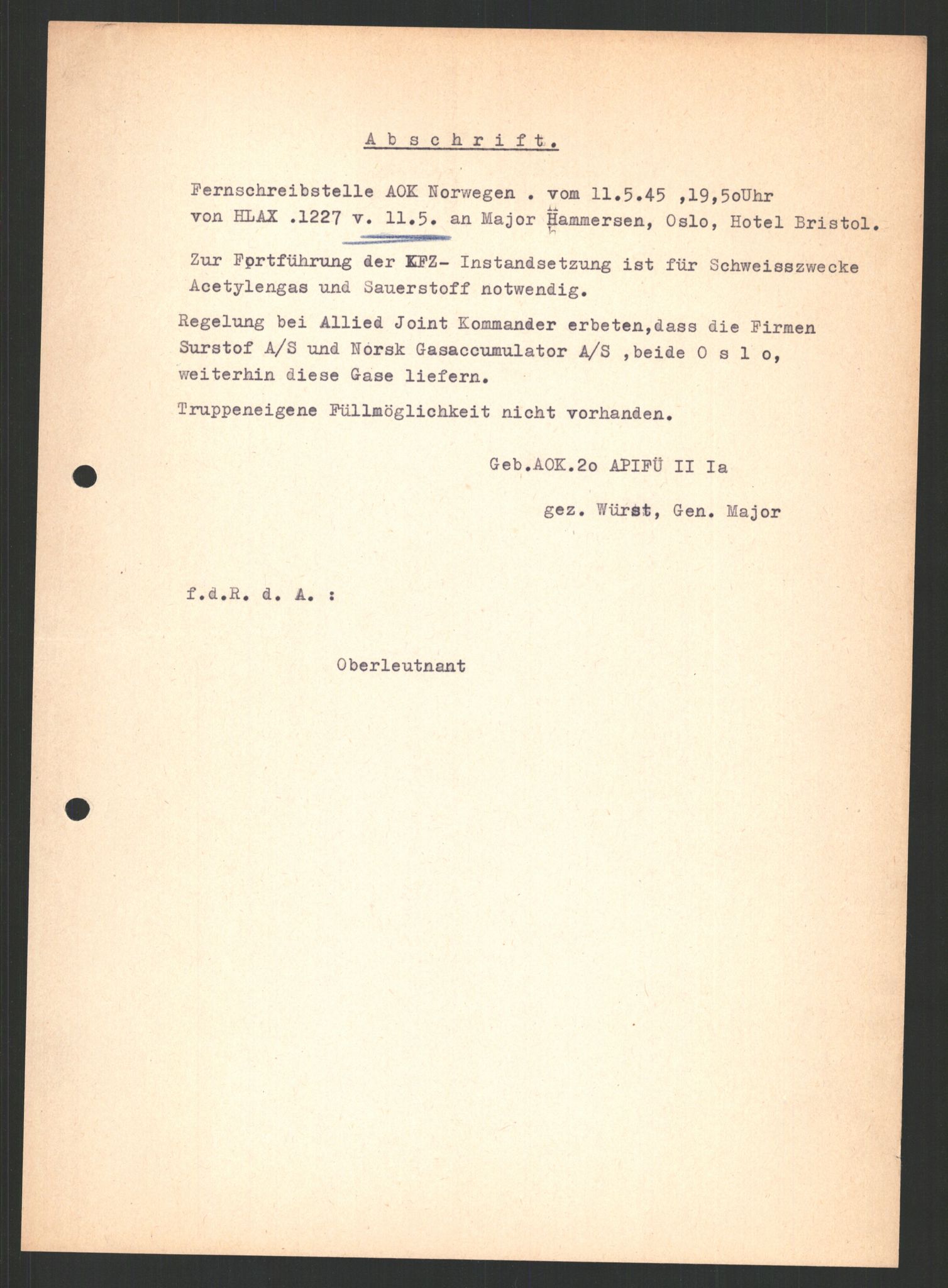 Forsvarets Overkommando. 2 kontor. Arkiv 11.4. Spredte tyske arkivsaker, AV/RA-RAFA-7031/D/Dar/Dara/L0012: AOK Diverse, 1945, p. 18