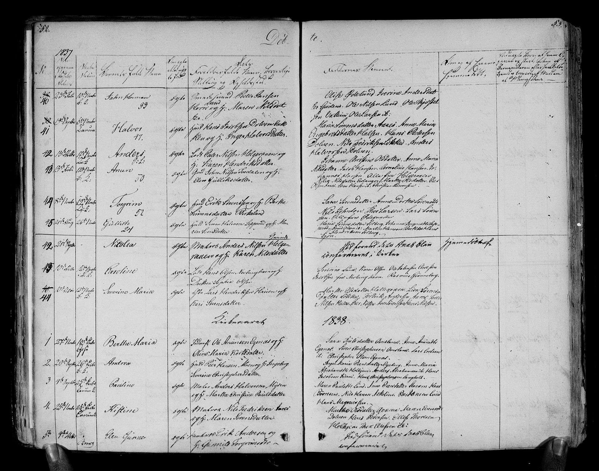 Brunlanes kirkebøker, AV/SAKO-A-342/F/Fa/L0003: Parish register (official) no. I 3, 1834-1845, p. 52-53