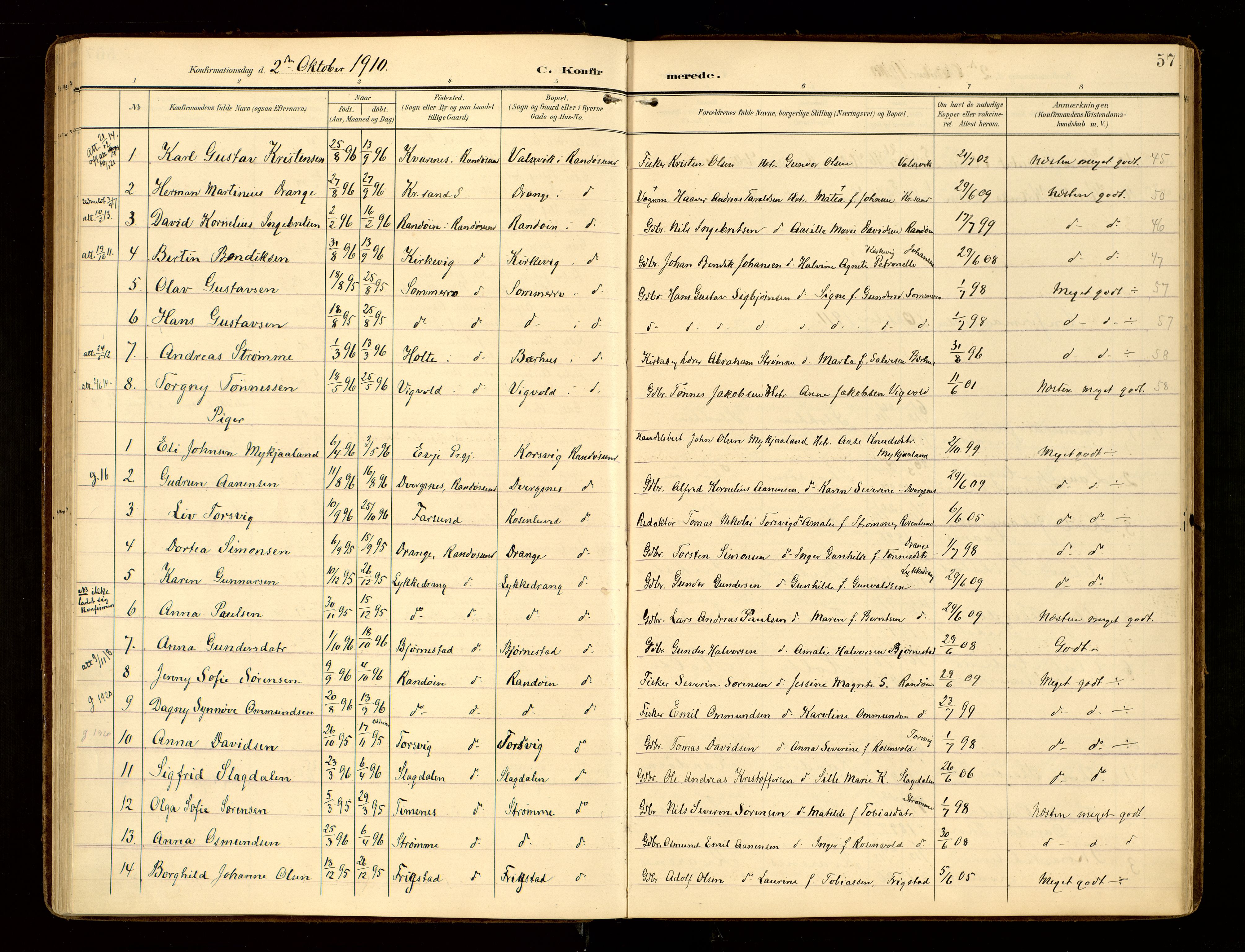 Oddernes sokneprestkontor, AV/SAK-1111-0033/F/Fa/Fab/L0003: Parish register (official) no. A 3, 1903-1916, p. 57