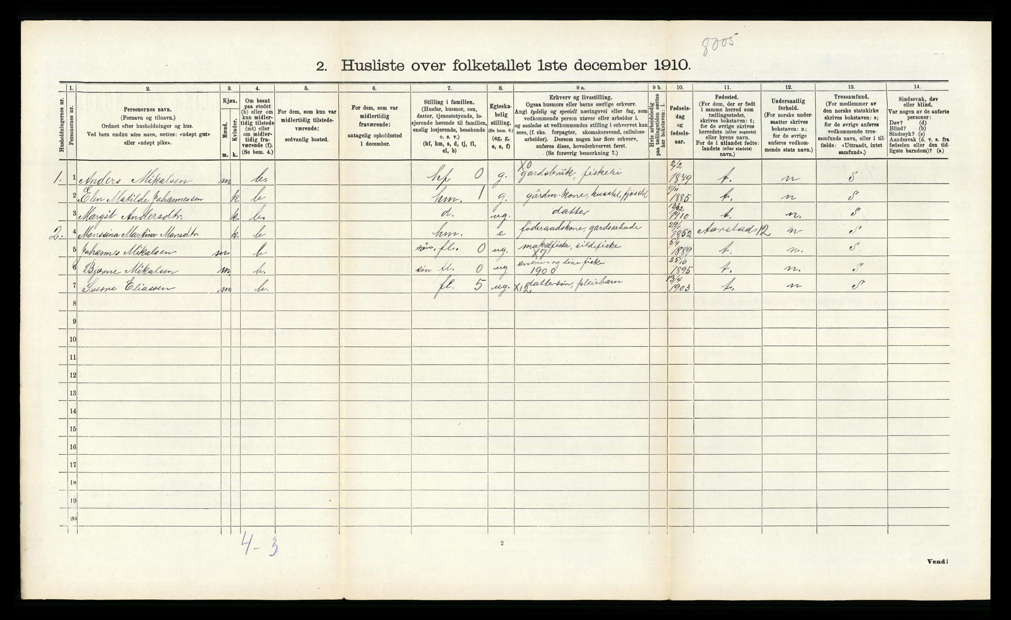 RA, 1910 census for Fana, 1910, p. 740