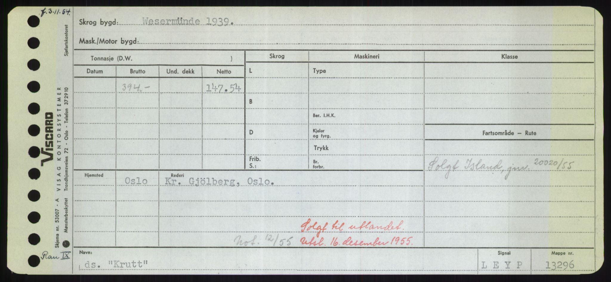 Sjøfartsdirektoratet med forløpere, Skipsmålingen, RA/S-1627/H/Hd/L0021: Fartøy, Kor-Kår, p. 237