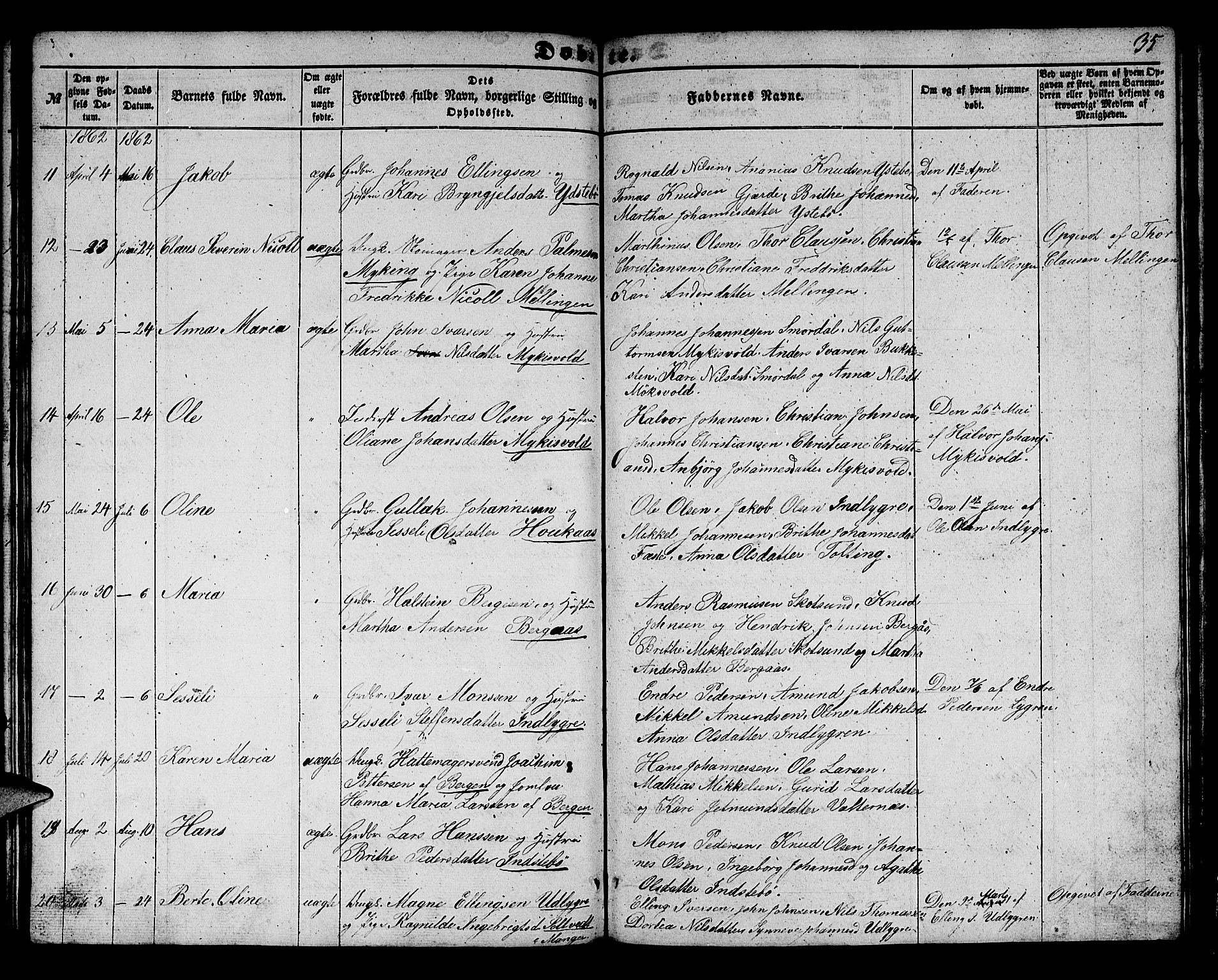 Alversund Sokneprestembete, SAB/A-73901/H/Ha/Hab: Parish register (copy) no. B 1, 1852-1865, p. 35