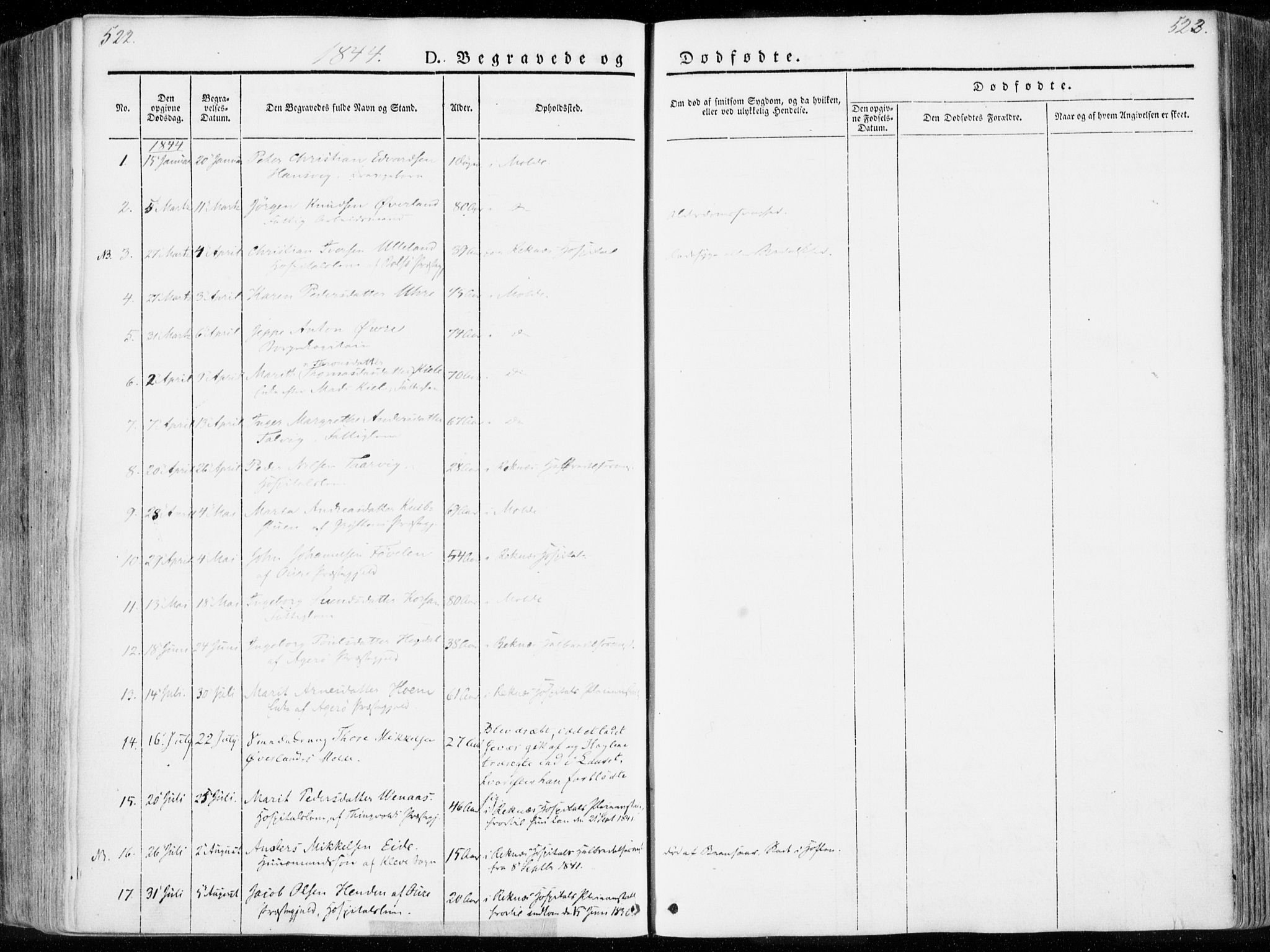 Ministerialprotokoller, klokkerbøker og fødselsregistre - Møre og Romsdal, SAT/A-1454/558/L0689: Parish register (official) no. 558A03, 1843-1872, p. 522-523