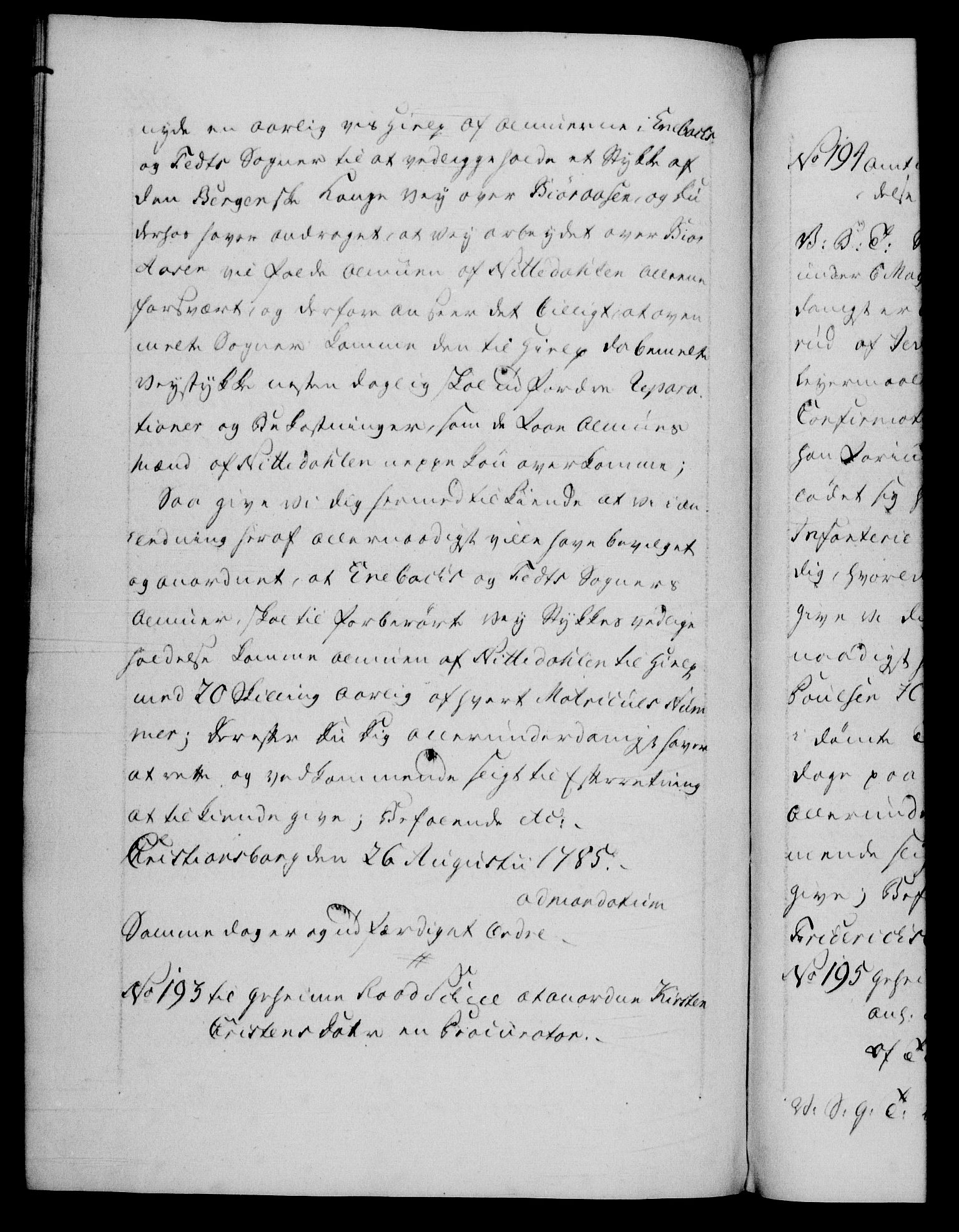 Danske Kanselli 1572-1799, RA/EA-3023/F/Fc/Fca/Fcab/L0043: Norske tegnelser, 1782-1786, p. 595b