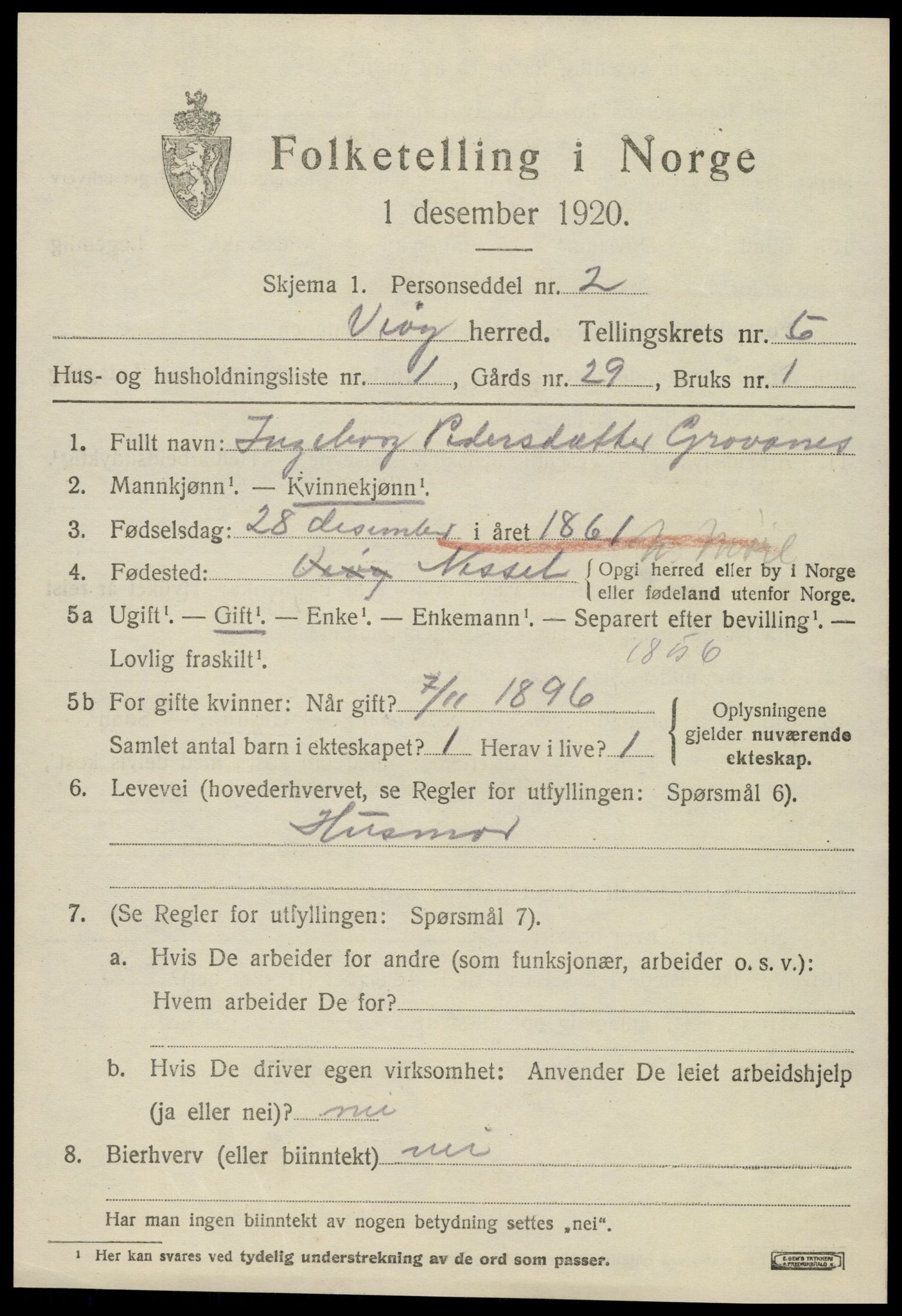 SAT, 1920 census for Veøy, 1920, p. 2531