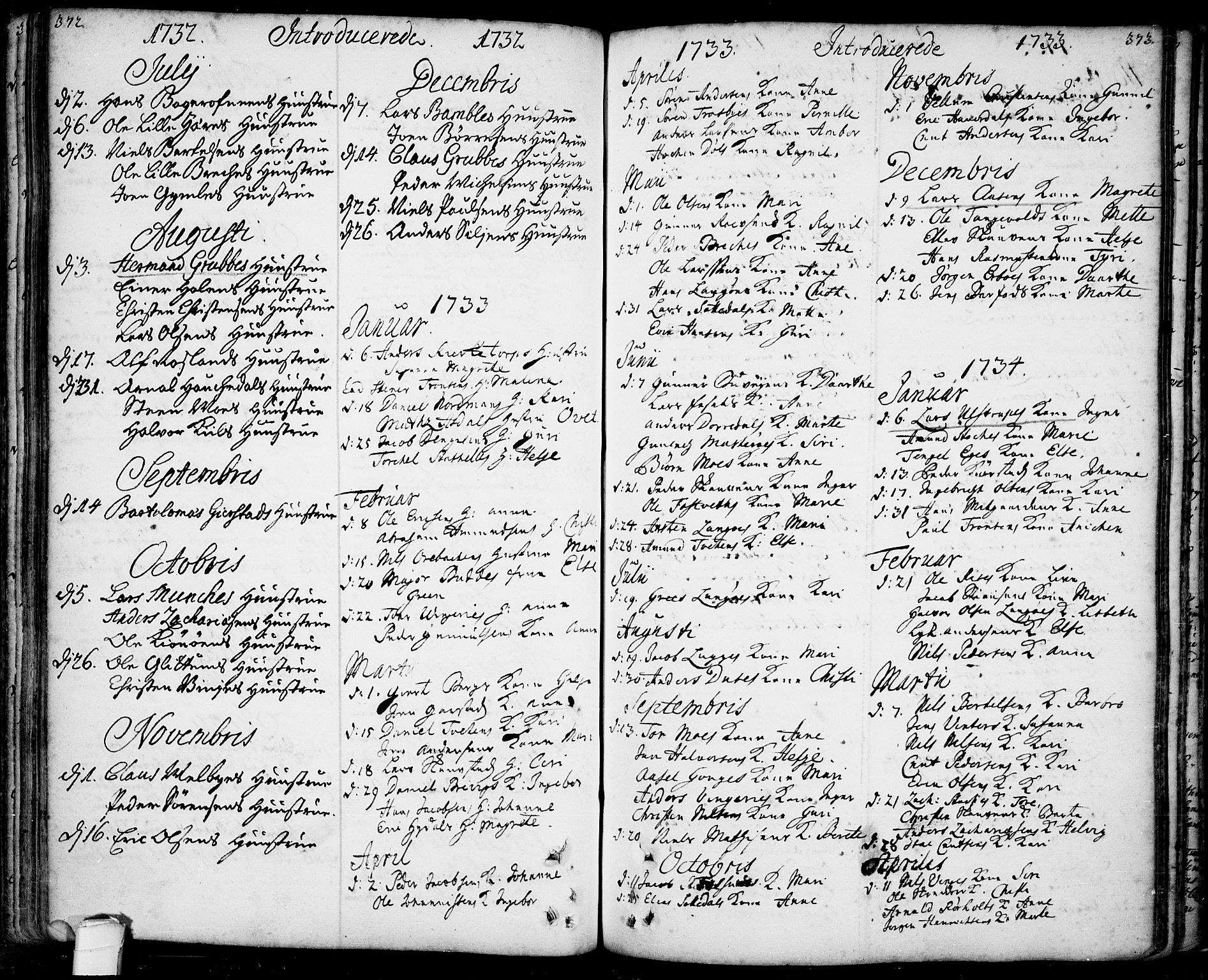 Bamble kirkebøker, SAKO/A-253/F/Fa/L0001: Parish register (official) no. I 1, 1702-1774, p. 372-373