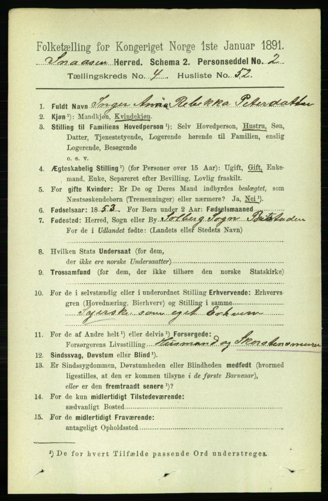 RA, 1891 census for 1736 Snåsa, 1891, p. 1394