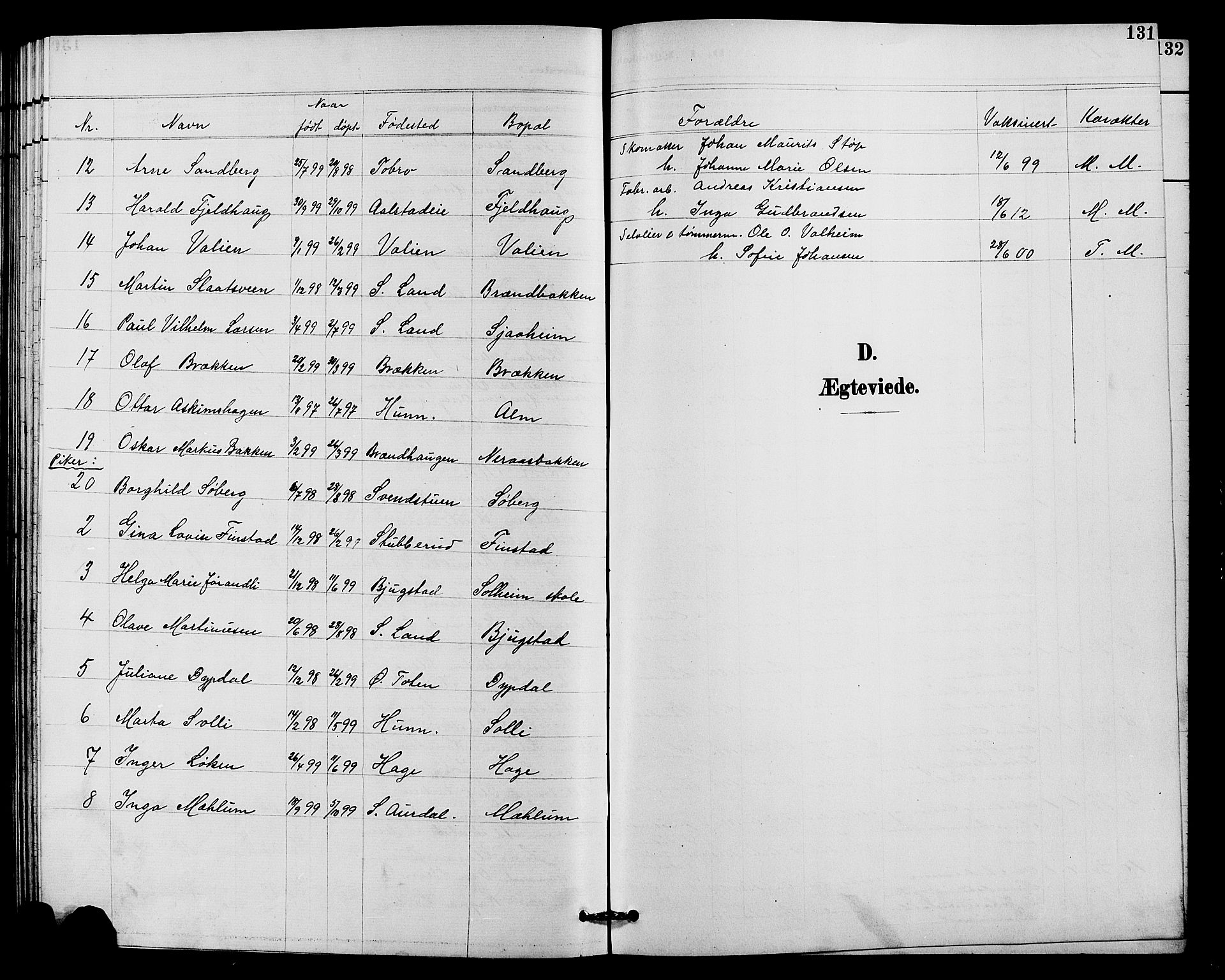 Vardal prestekontor, SAH/PREST-100/H/Ha/Hab/L0011: Parish register (copy) no. 11, 1899-1913, p. 131
