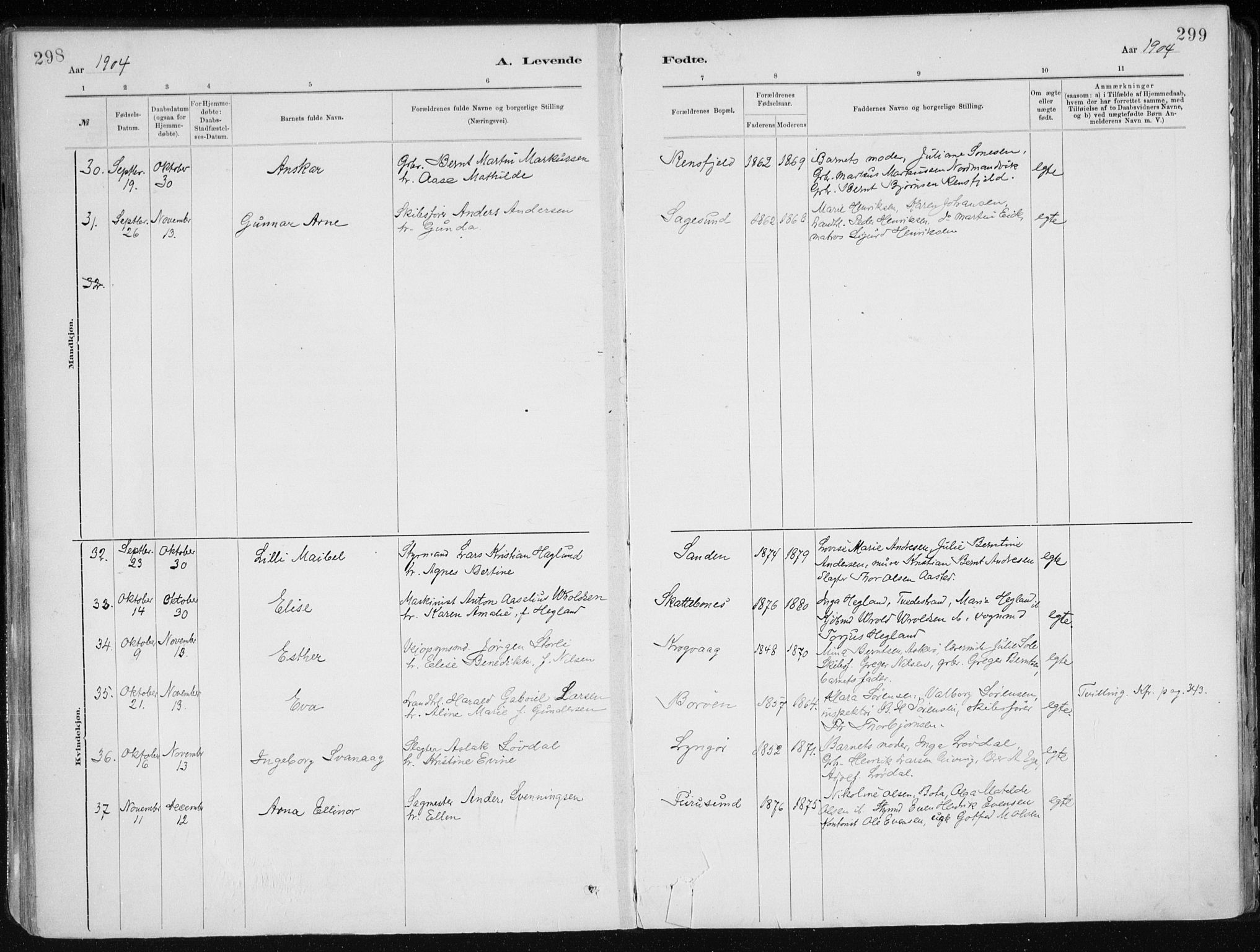 Dypvåg sokneprestkontor, AV/SAK-1111-0007/F/Fa/Faa/L0008: Parish register (official) no. A 8, 1885-1906, p. 298-299