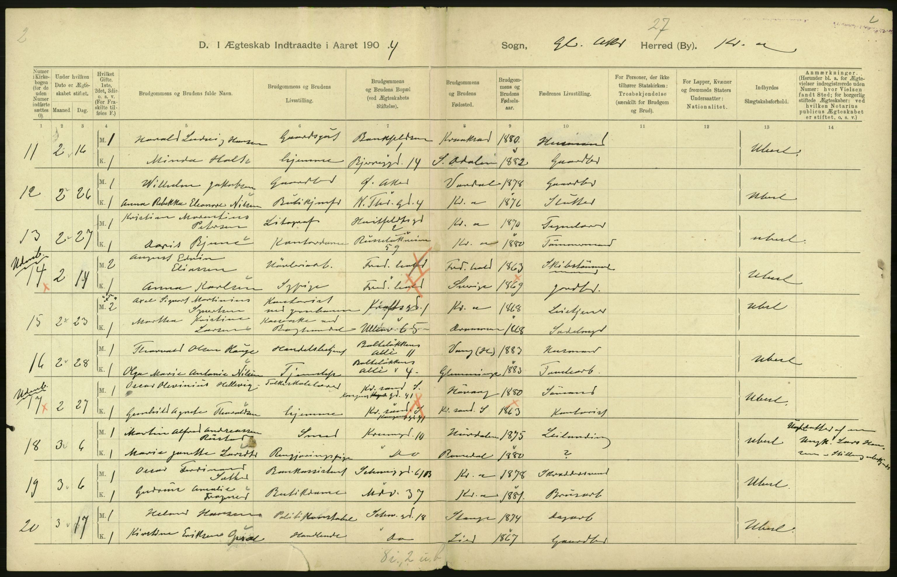 Statistisk sentralbyrå, Sosiodemografiske emner, Befolkning, RA/S-2228/D/Df/Dfa/Dfab/L0004: Kristiania: Gifte, døde, 1904, p. 248