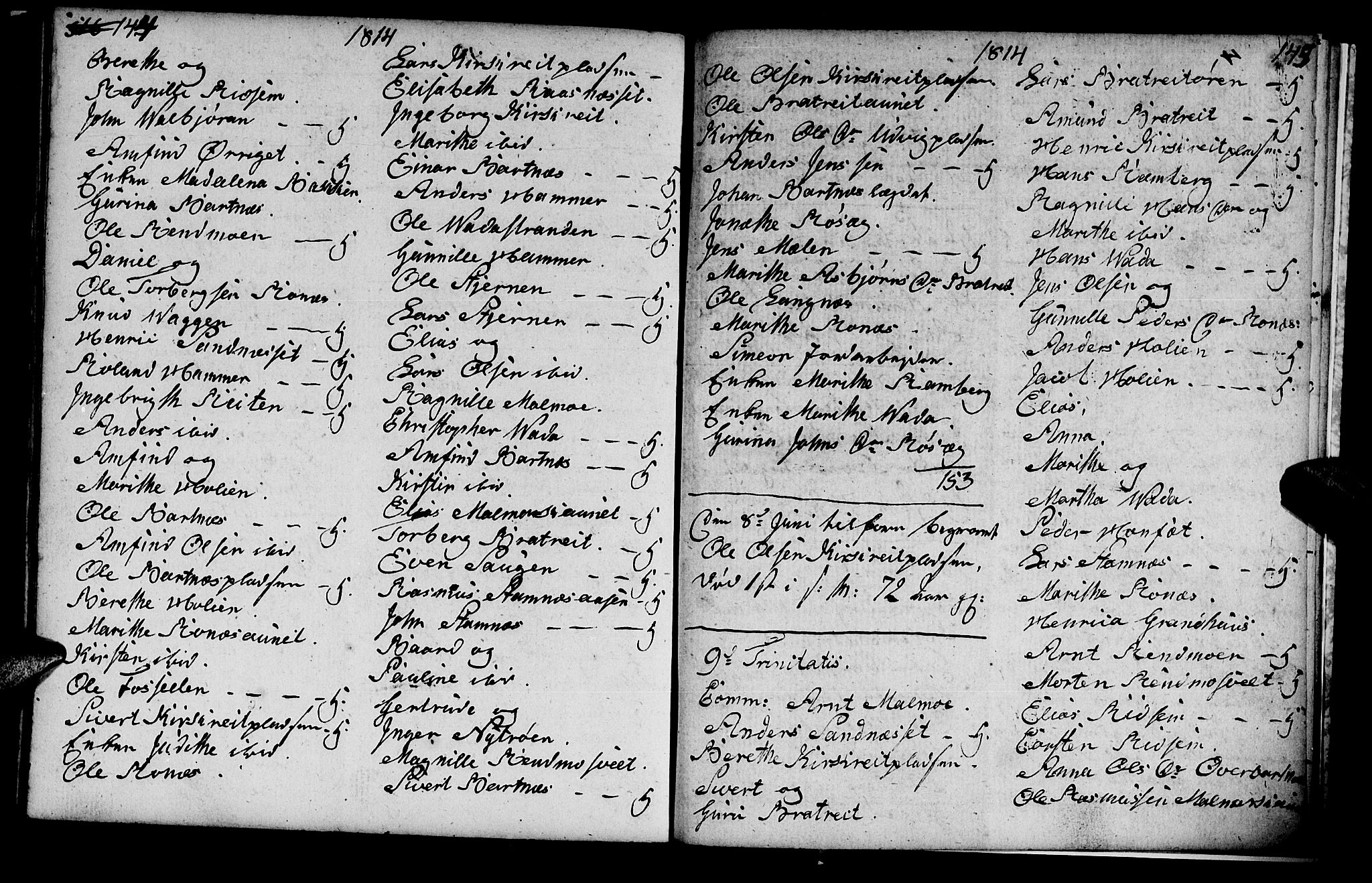 Ministerialprotokoller, klokkerbøker og fødselsregistre - Nord-Trøndelag, SAT/A-1458/745/L0432: Parish register (copy) no. 745C01, 1802-1814, p. 144-145
