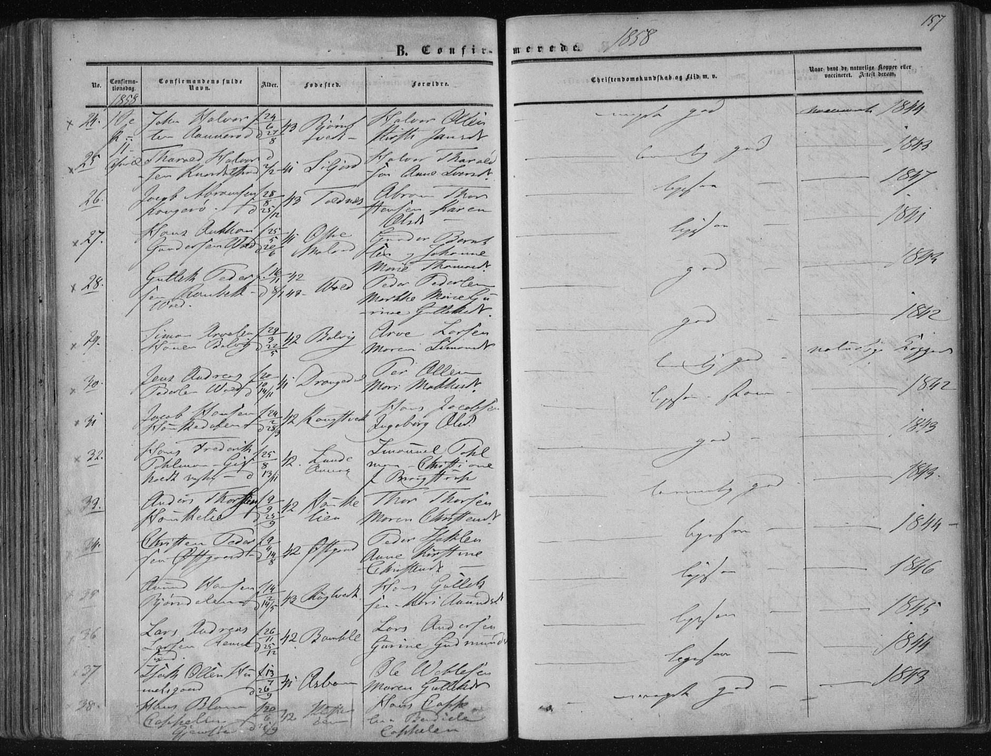 Solum kirkebøker, AV/SAKO-A-306/F/Fa/L0007: Parish register (official) no. I 7, 1856-1864, p. 157