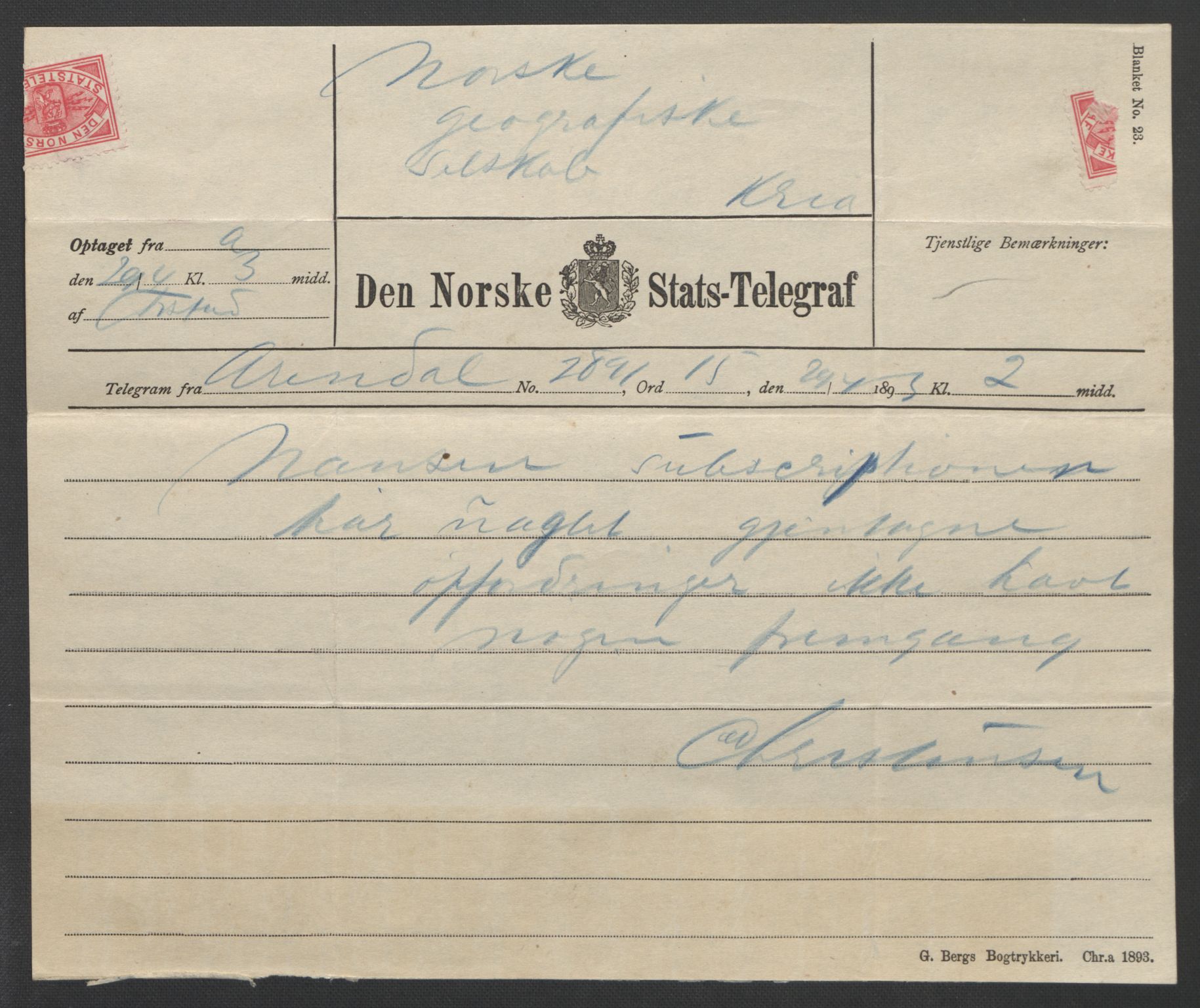 Arbeidskomitéen for Fridtjof Nansens polarekspedisjon, AV/RA-PA-0061/D/L0001/0004: Pengeinnsamlingen / Bidragslister med følgebrev, 1893, p. 11