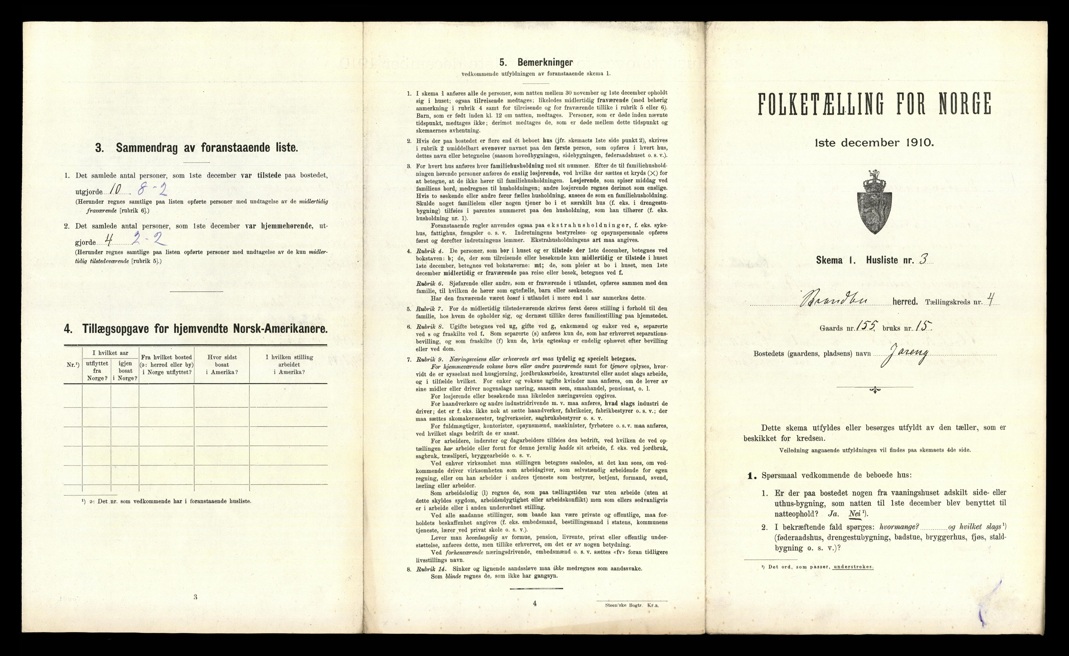 RA, 1910 census for Brandbu, 1910, p. 1396