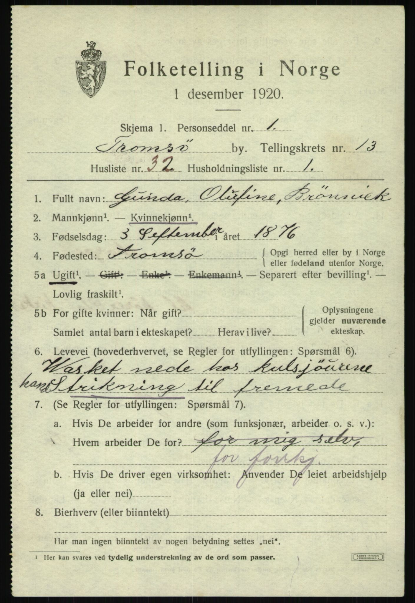 SATØ, 1920 census for Tromsø, 1920, p. 25601