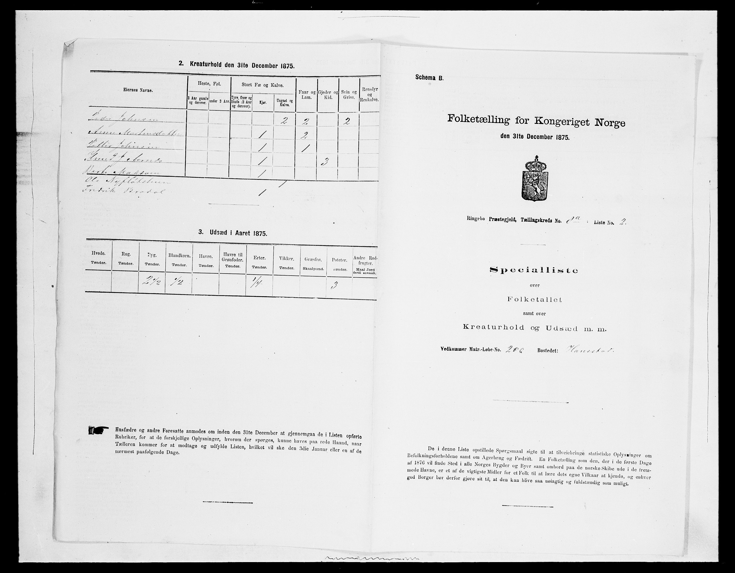 SAH, 1875 census for 0520P Ringebu, 1875, p. 1183