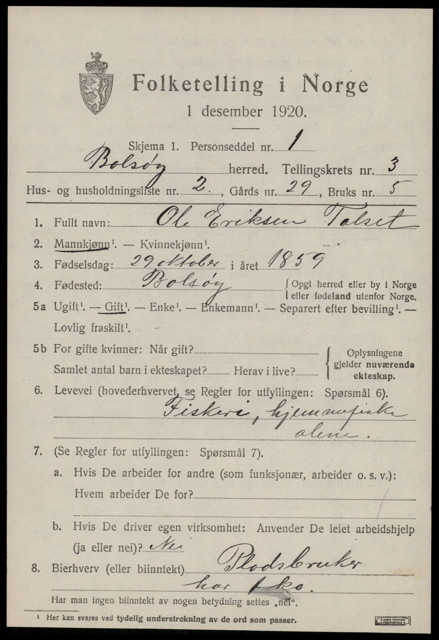 SAT, 1920 census for Bolsøy, 1920, p. 5347