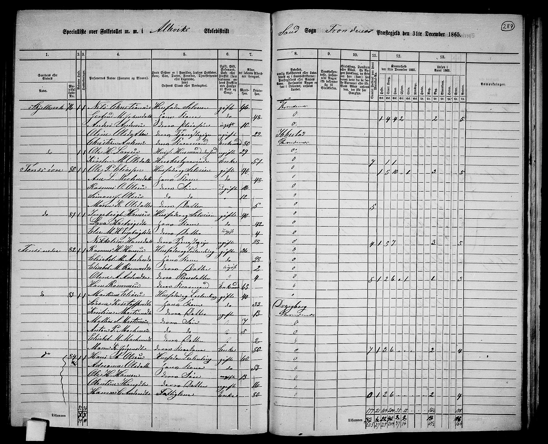 RA, 1865 census for Trondenes, 1865, p. 174