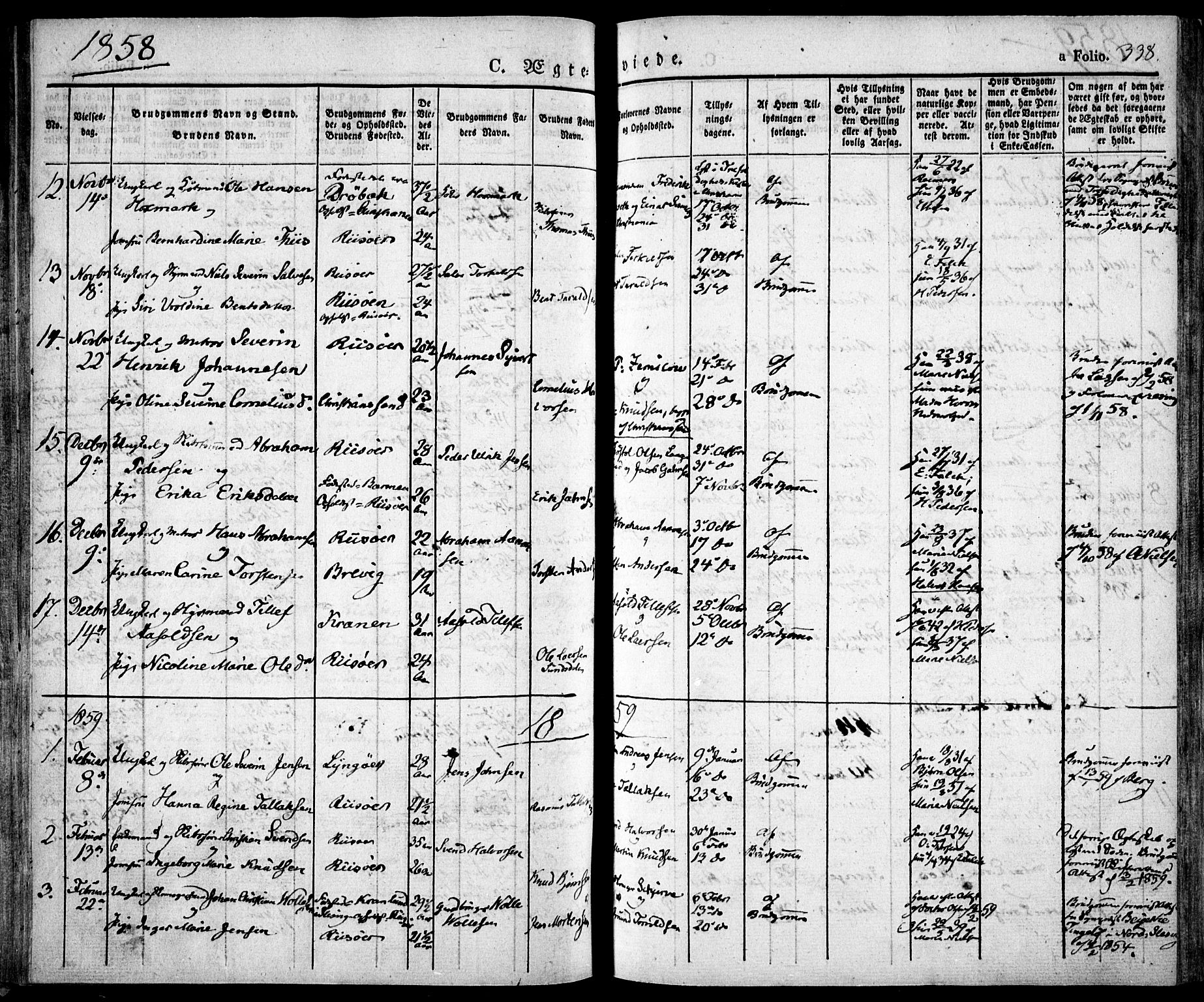 Risør sokneprestkontor, AV/SAK-1111-0035/F/Fa/L0003: Parish register (official) no. A 3, 1838-1864, p. 338