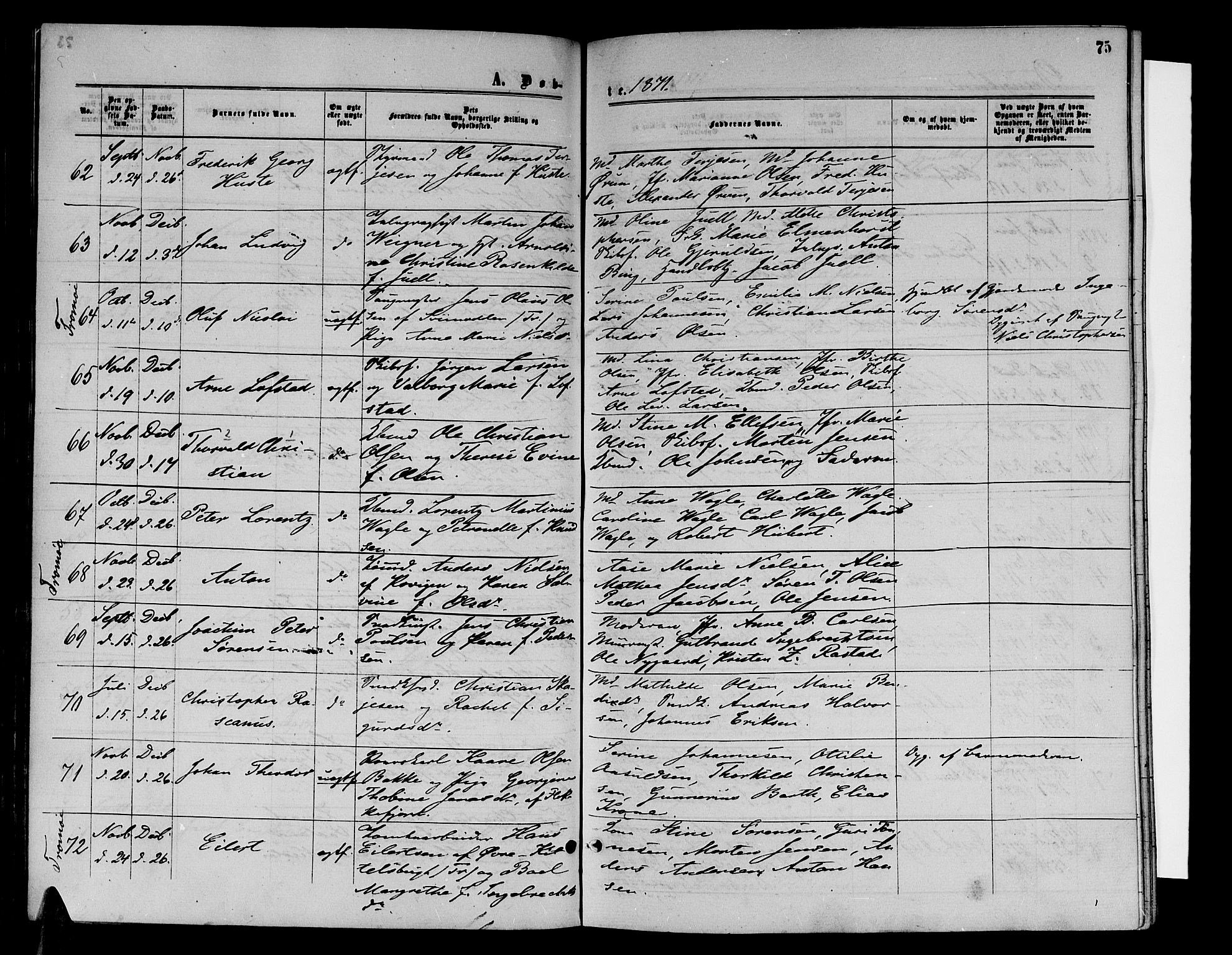 Arendal sokneprestkontor, Trefoldighet, SAK/1111-0040/F/Fb/L0004: Parish register (copy) no. B 4, 1861-1873, p. 75