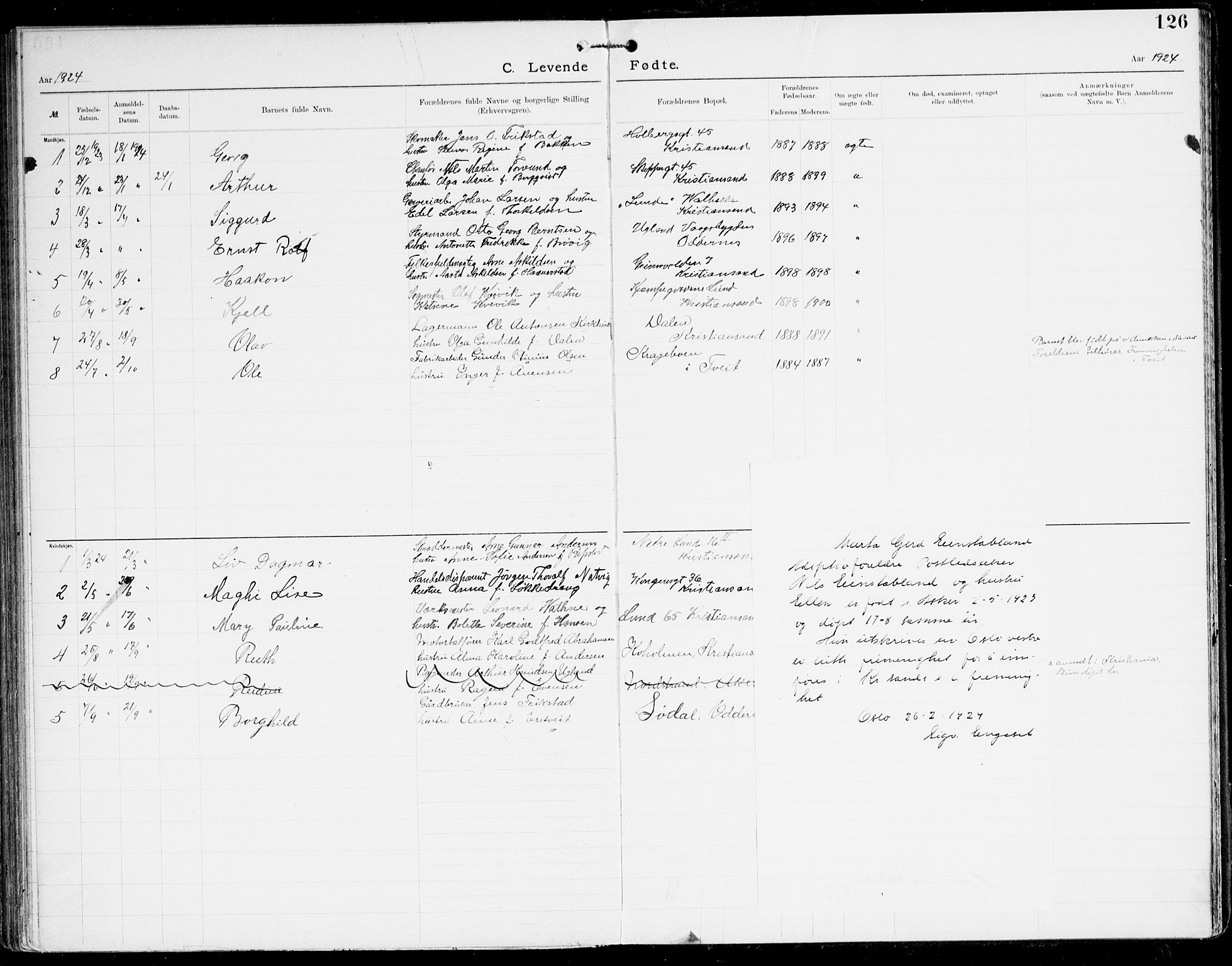 Den evangelisk-lutherske frikirke, Kristiansand, AV/SAK-1292-0017/F/Fa/L0003: Dissenter register no. F 11, 1892-1925, p. 126