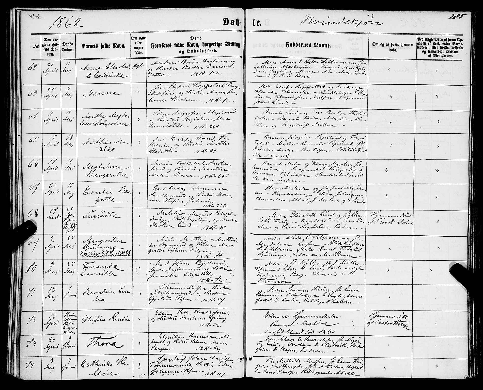 Domkirken sokneprestembete, AV/SAB-A-74801/H/Haa/L0021: Parish register (official) no. B 4, 1859-1871, p. 285