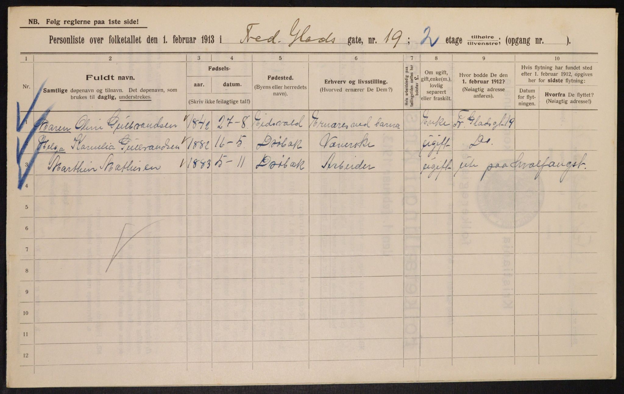 OBA, Municipal Census 1913 for Kristiania, 1913, p. 26757