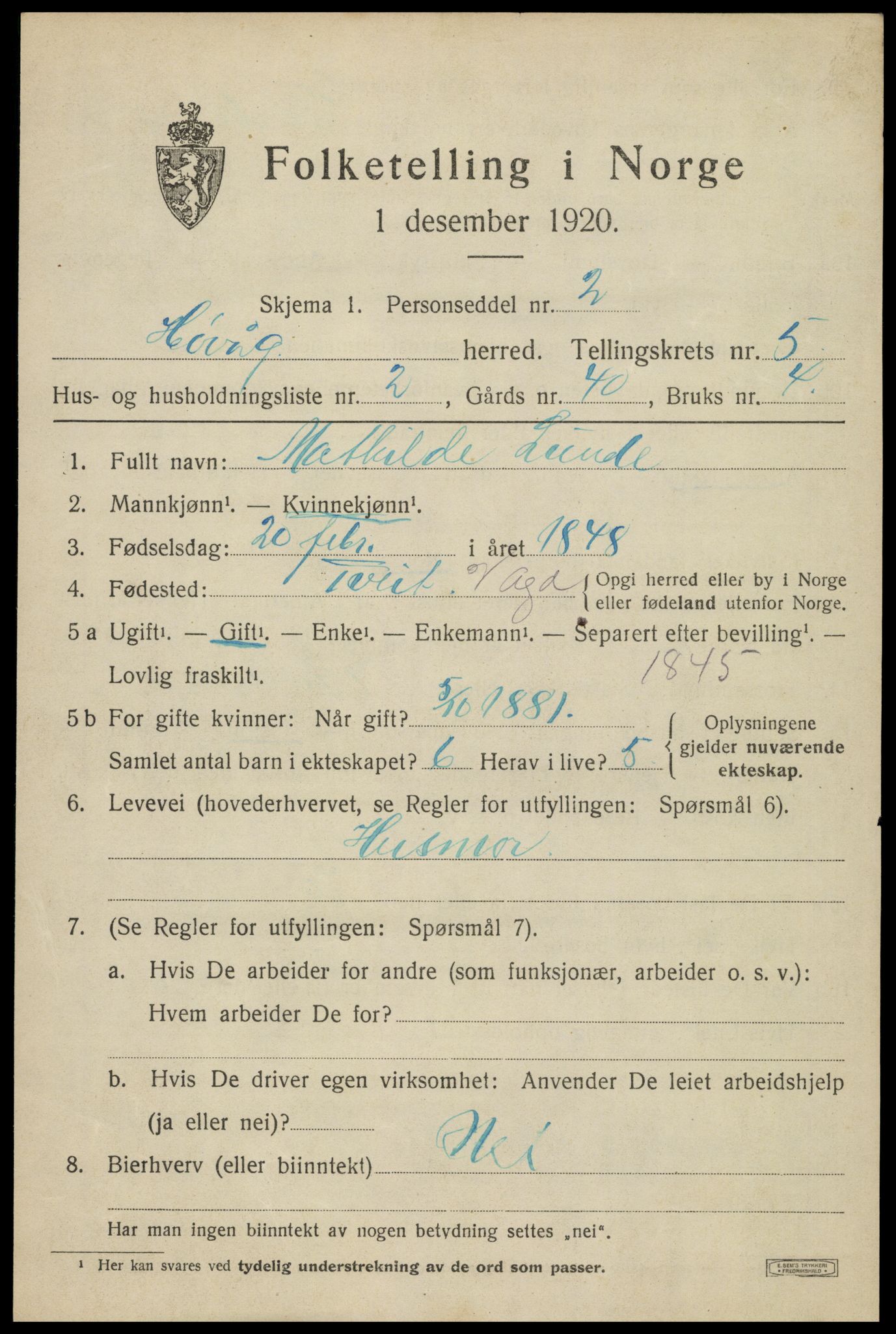 SAK, 1920 census for Høvåg, 1920, p. 2592